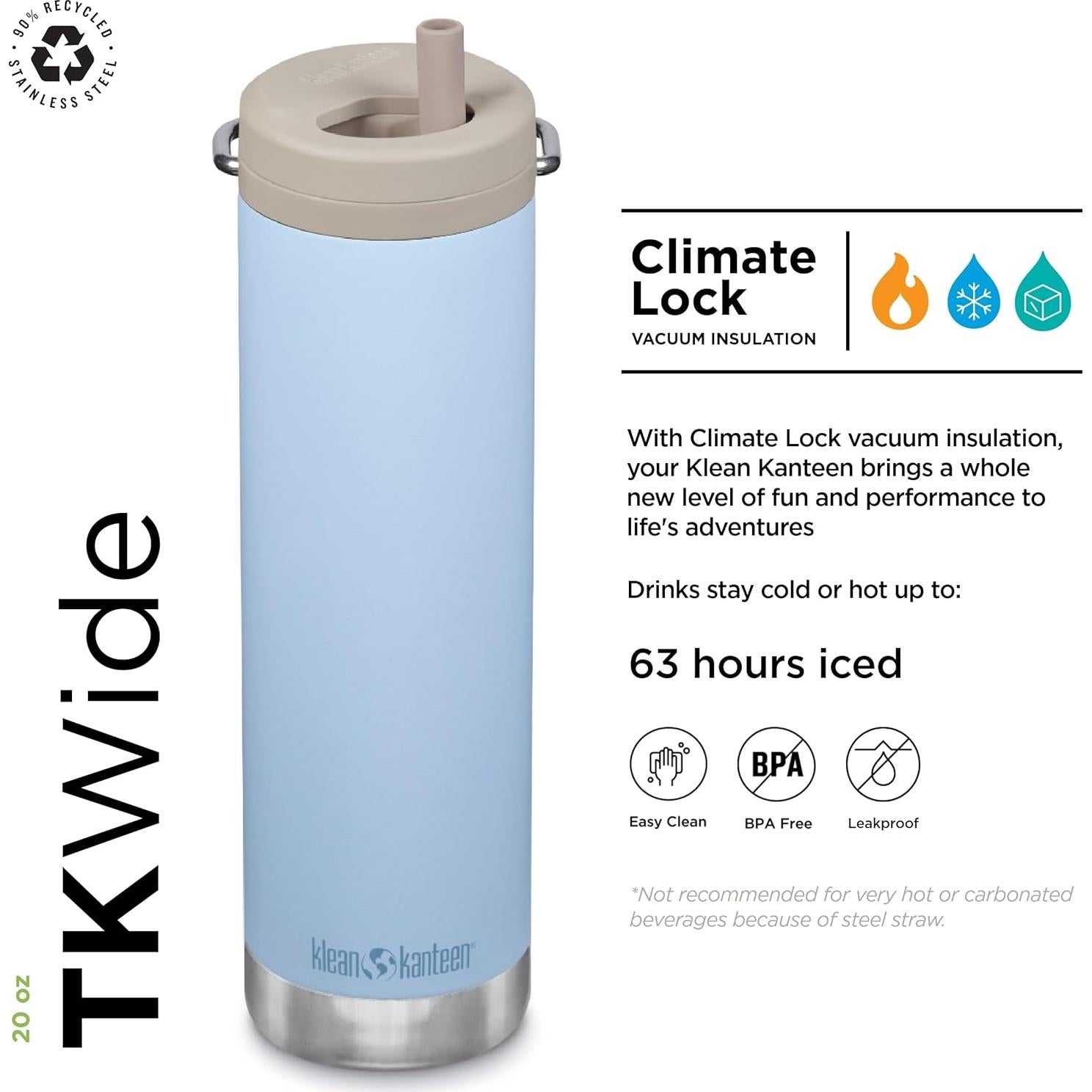 Botella de Agua Aislada Klean Kanteen 20oz TKWide Cielo Claro