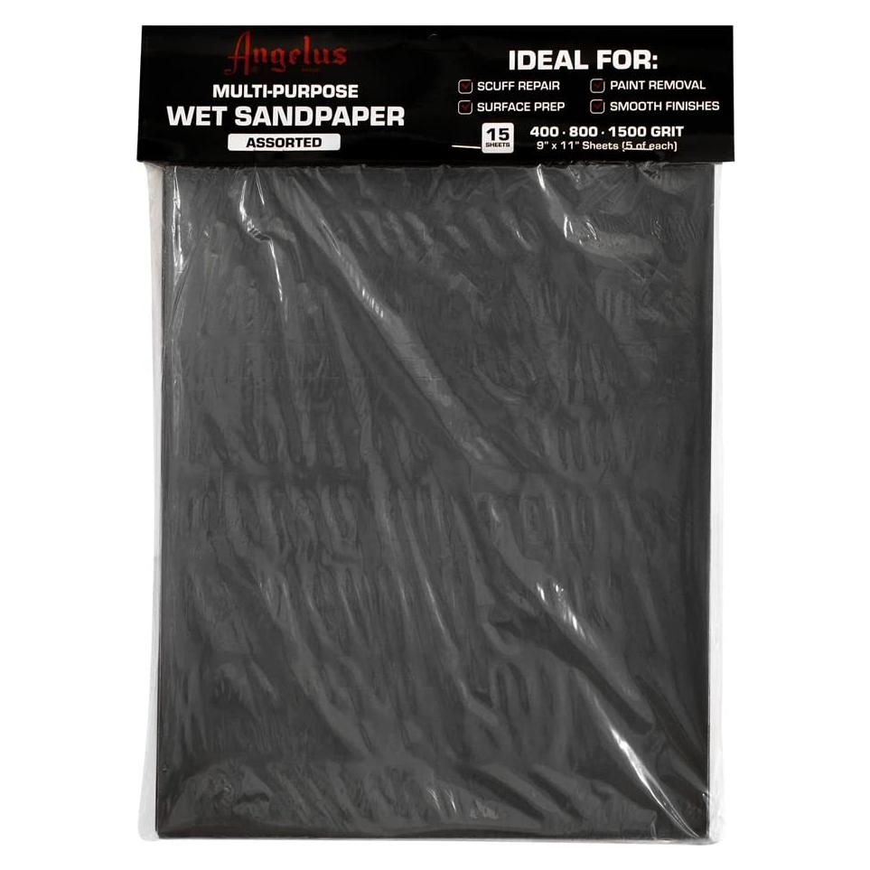 Papel de Lija Húmedo Multiusos Angelus, Grano Variado, 15 Hojas