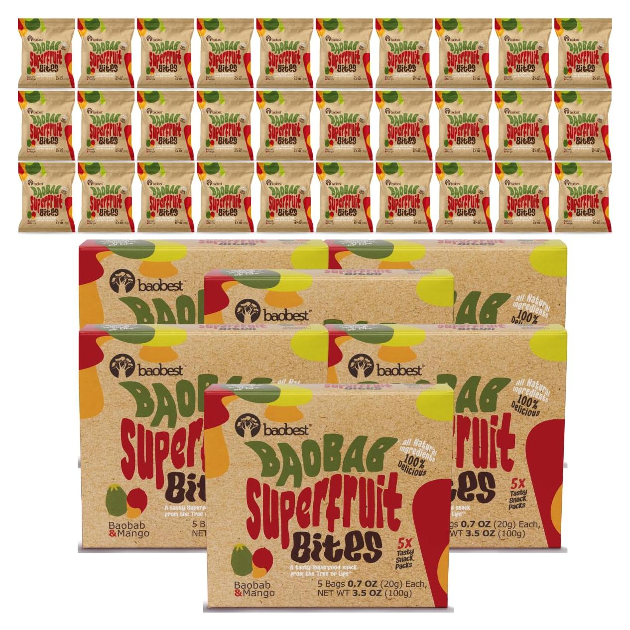Baobest Superfruit Bites Mango - Snack Vegano 6 Paquetes