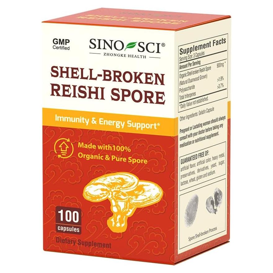 Cápsulas de Esporas de Hongo Reishi Sino-Sci 100 Unidades
