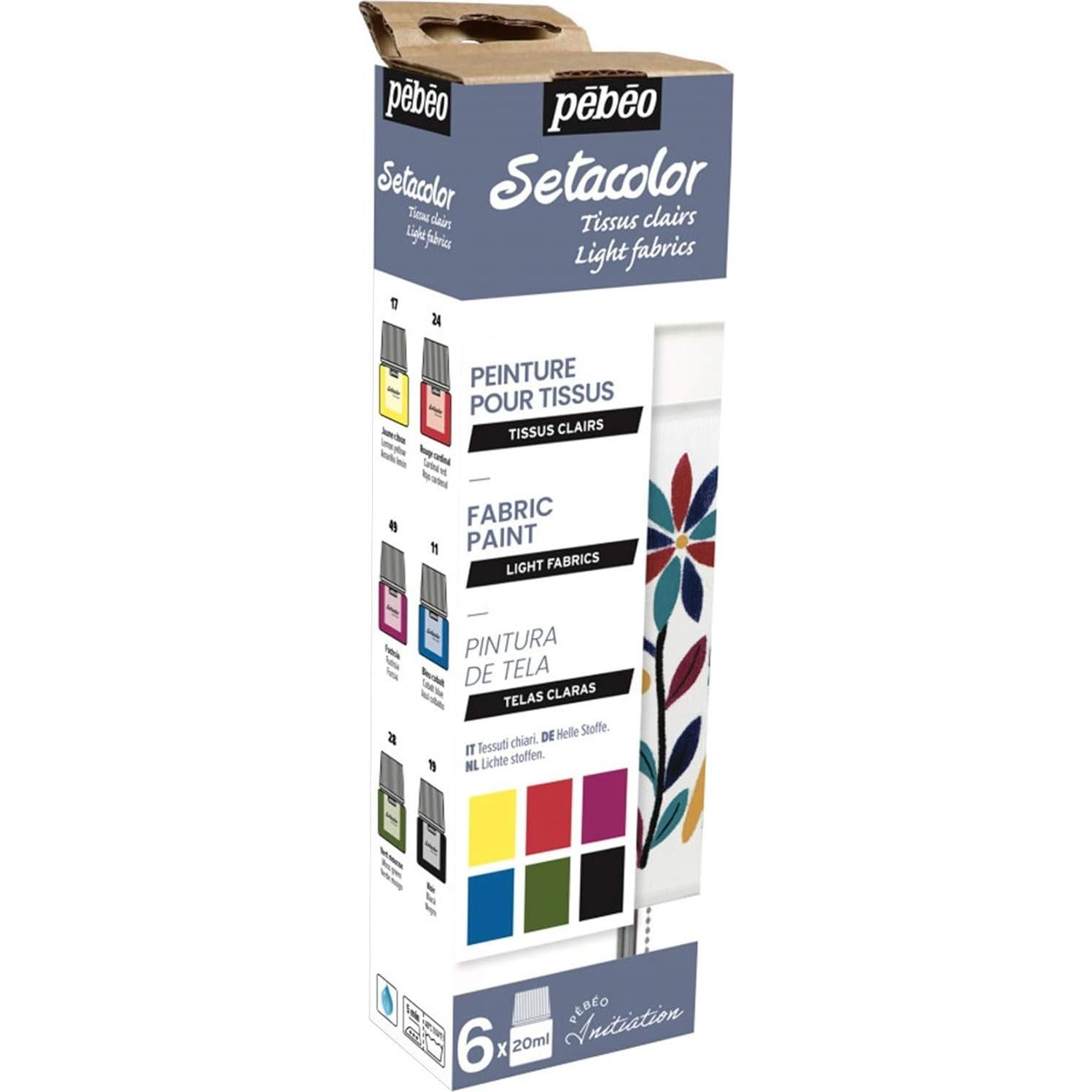 Setacolor Pebeo - Set de Iniciación para Tejidos Claros 6 x 20ml