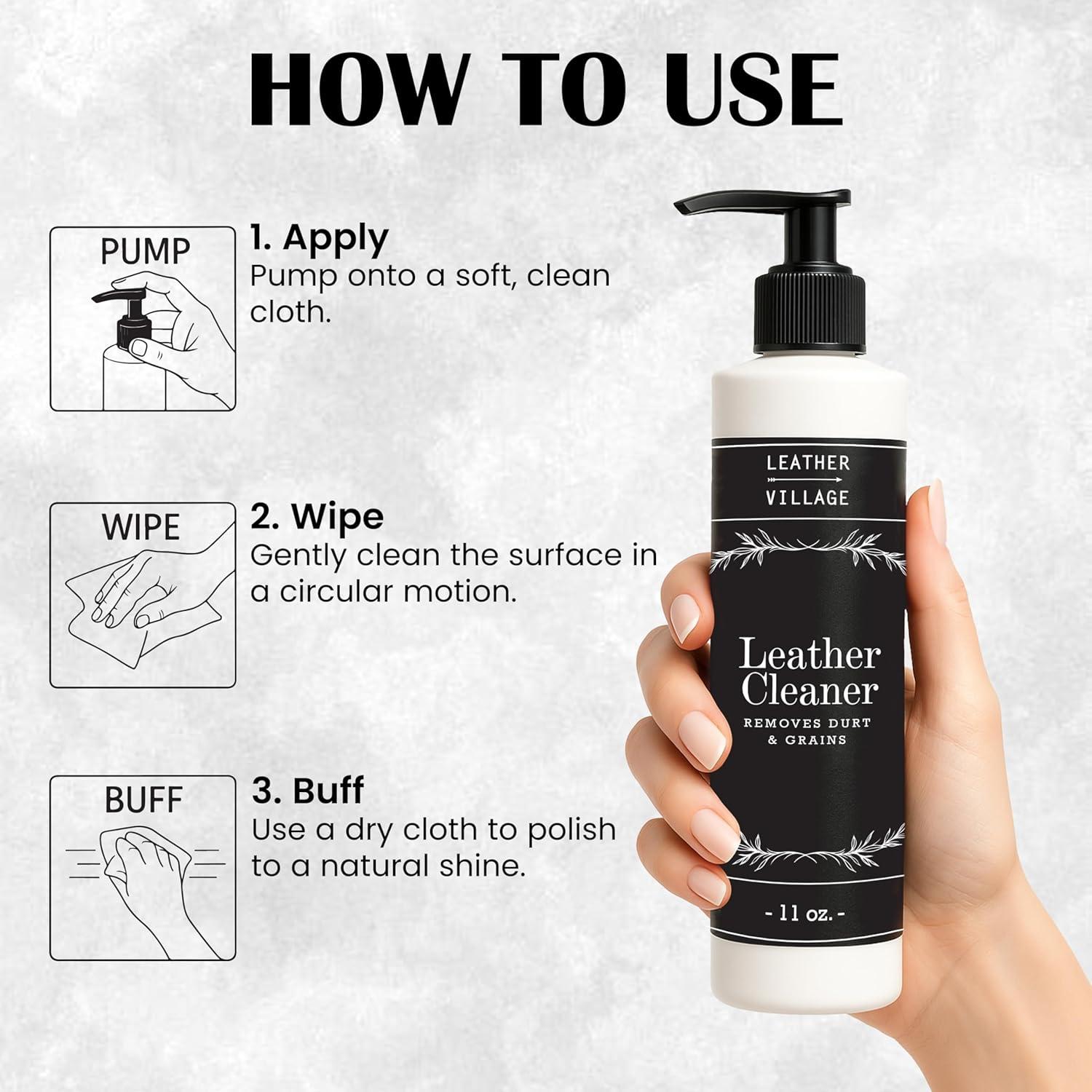 Limpiador y Acondicionador de Cuero Leather Village 348 g - Quitamanchas para Muebles, Chaquetas y Zapatos