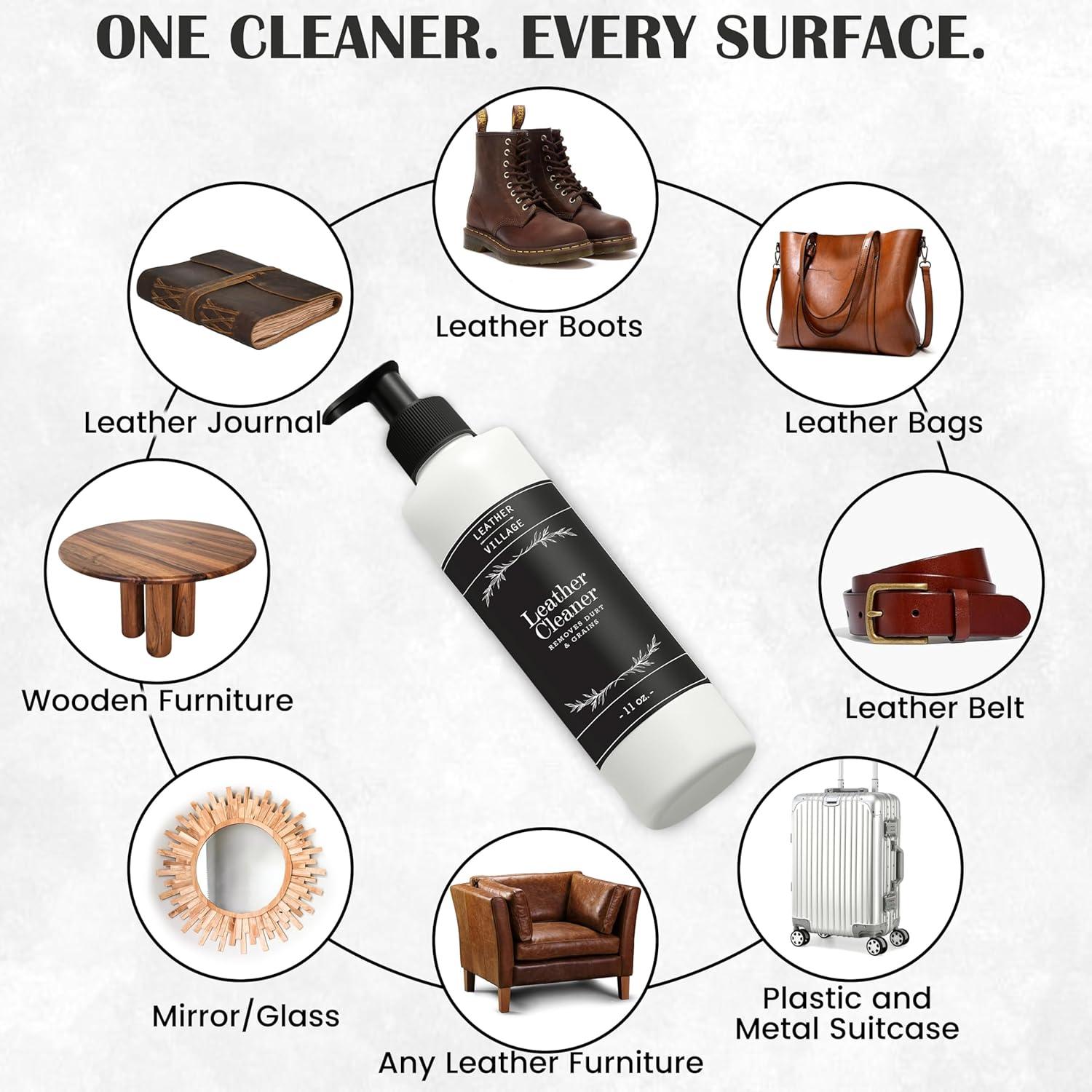 Limpiador y Acondicionador de Cuero Leather Village 348 g - Quitamanchas para Muebles, Chaquetas y Zapatos