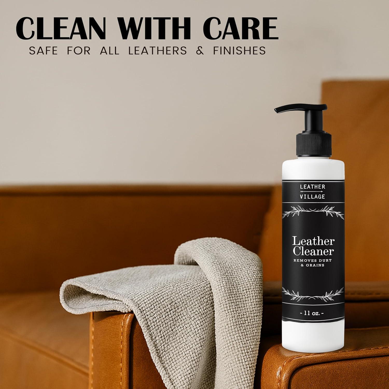 Limpiador y Acondicionador de Cuero Leather Village 348 g - Quitamanchas para Muebles, Chaquetas y Zapatos