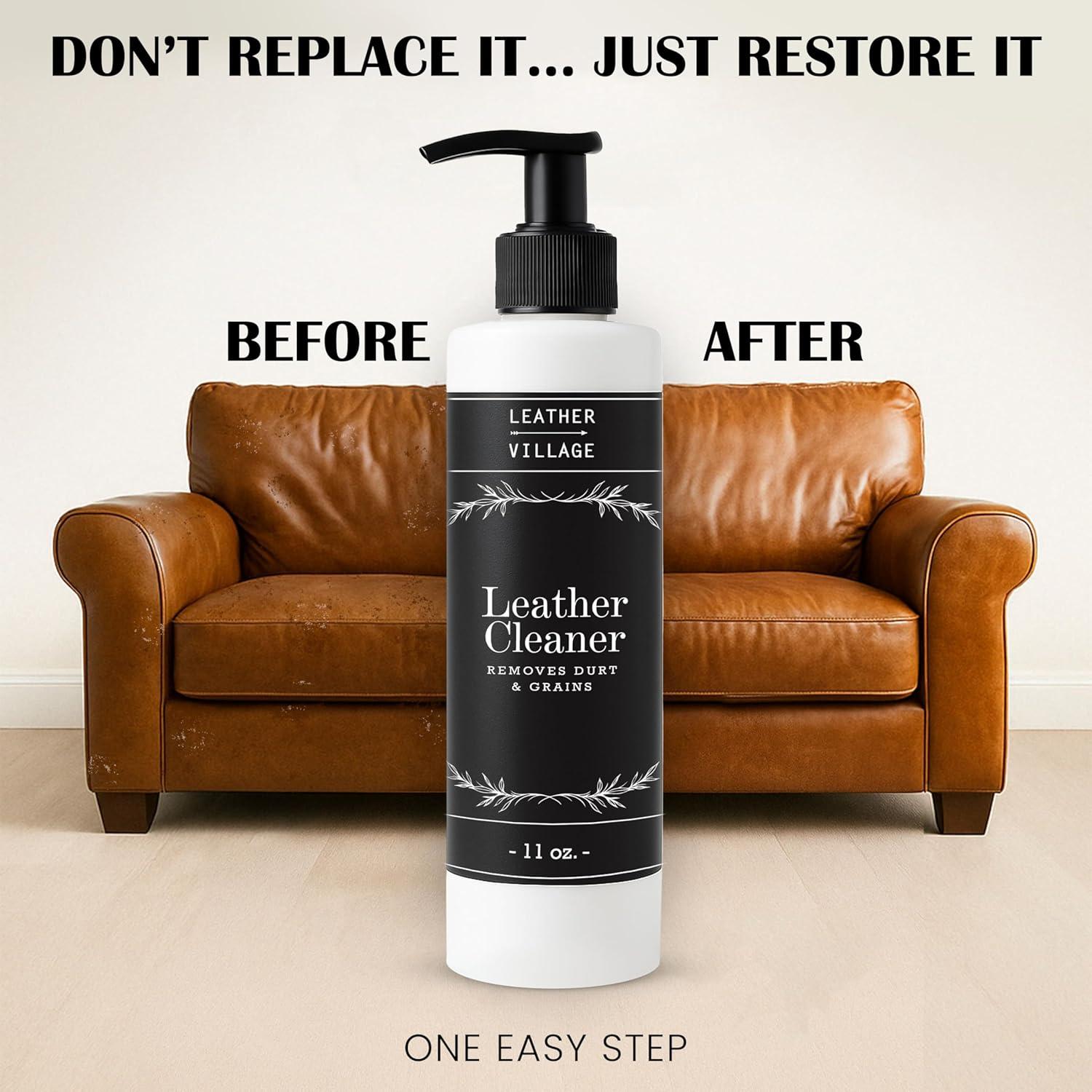 Limpiador y Acondicionador de Cuero Leather Village 348 g - Quitamanchas para Muebles, Chaquetas y Zapatos