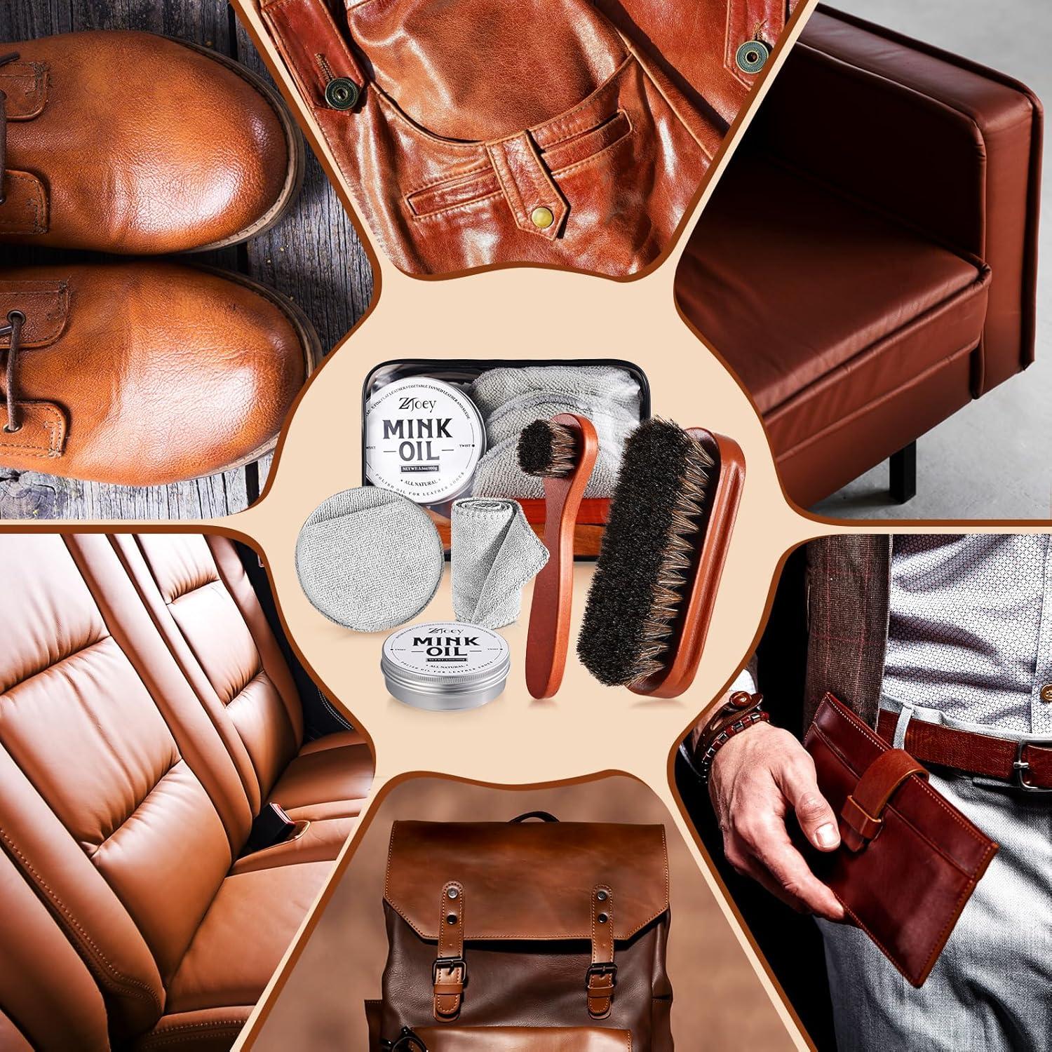Juego de Cuidado de Cuero ZJoey - 8 Piezas Aceite de Visón