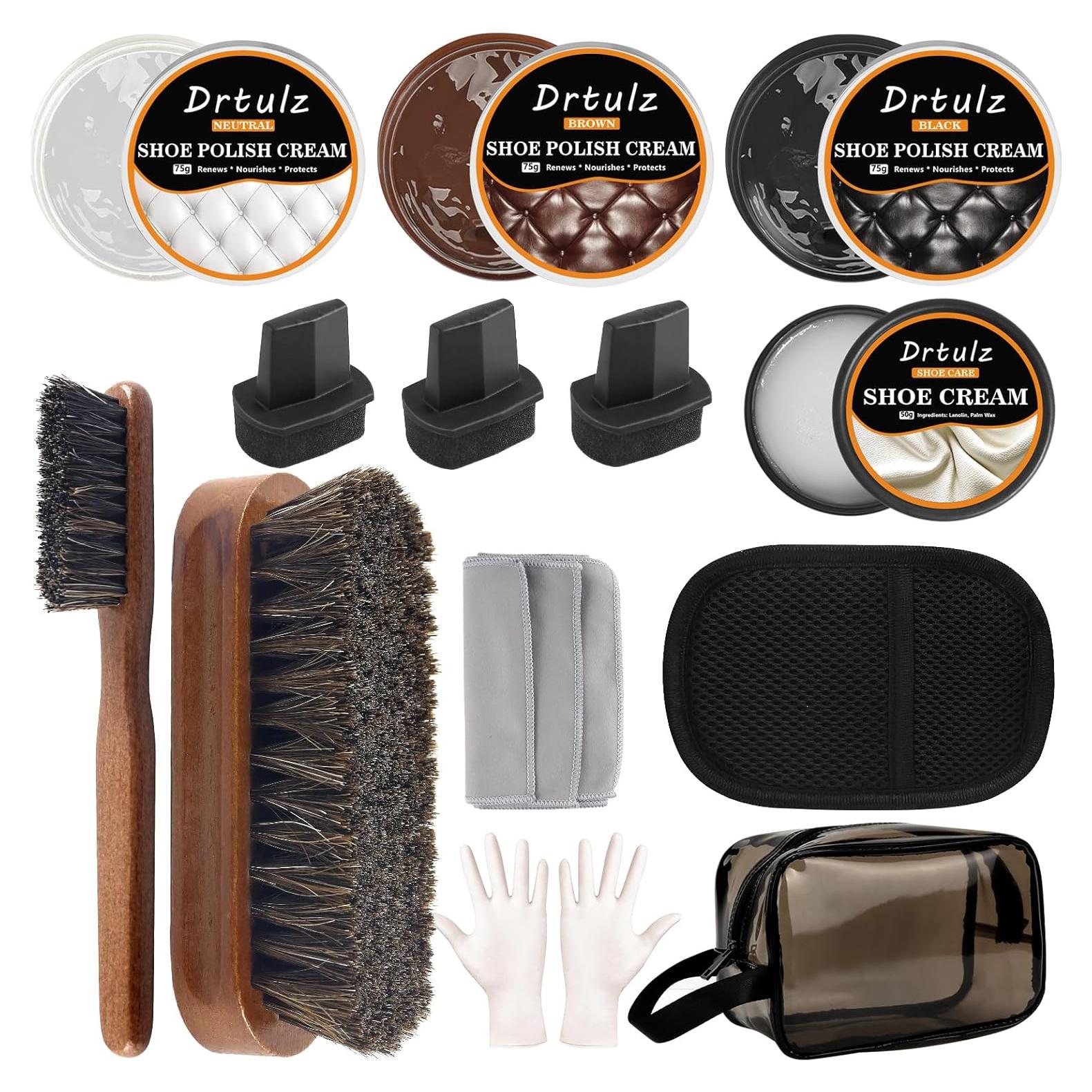 Kit de Pulido de Zapatos de 15 Piezas drtulz - Cuidado Cuero Liso