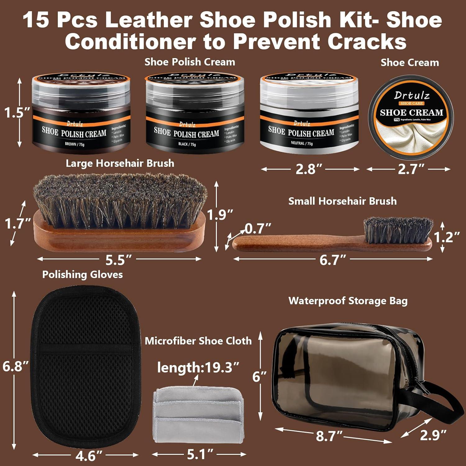 Kit de Pulido de Zapatos de 15 Piezas drtulz - Cuidado Cuero Liso