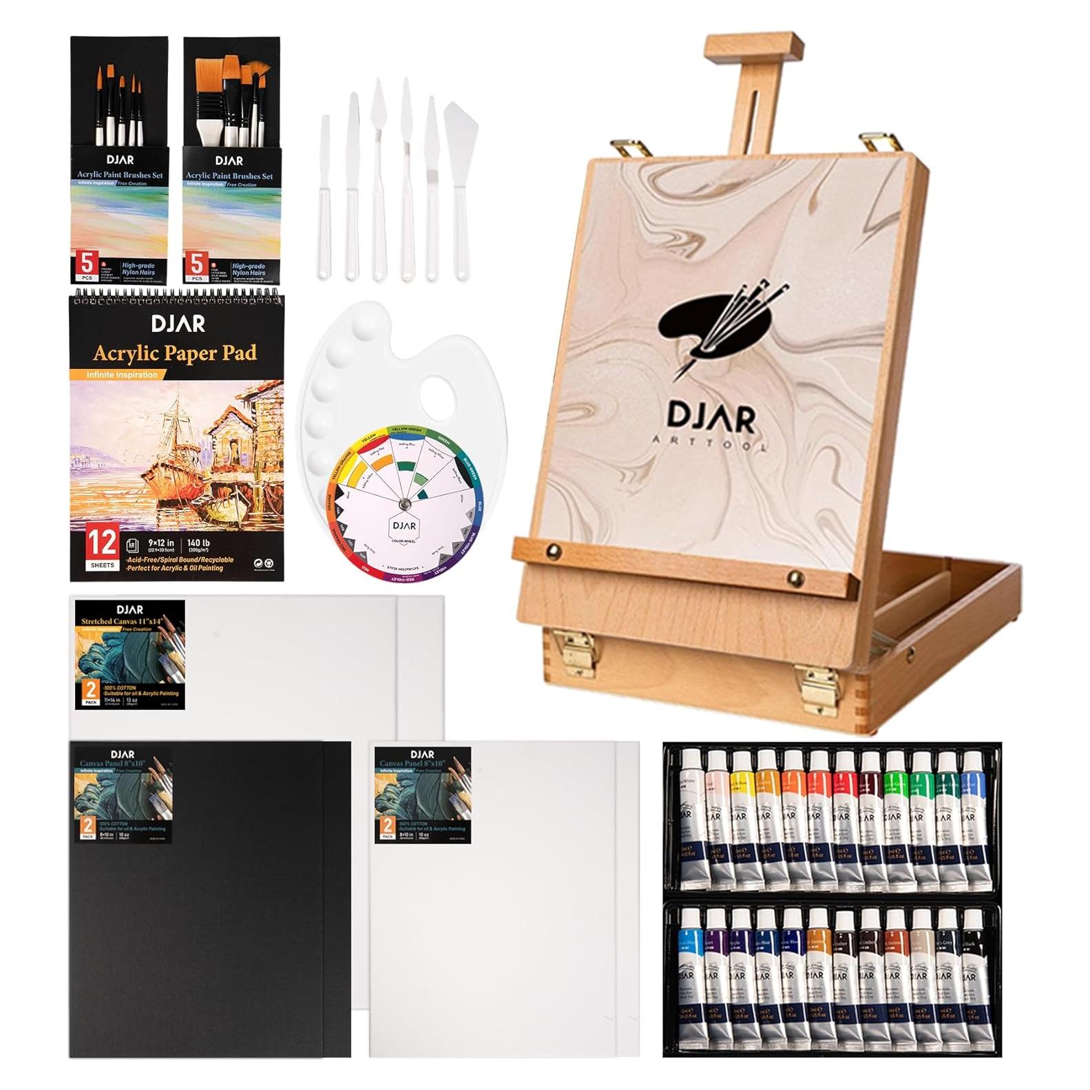 Set de Pintura Acrílica DJAR 49 Piezas con Caballete y Lienzos