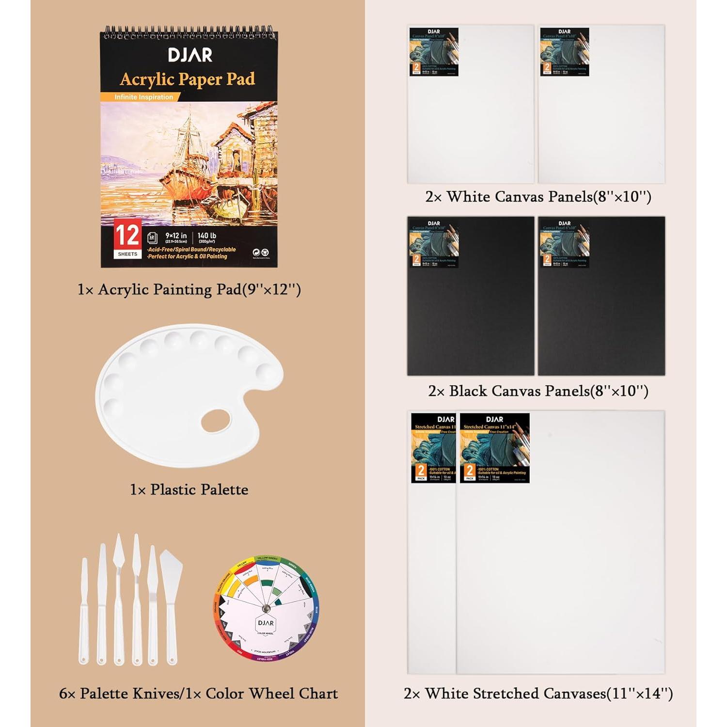 Set de Pintura Acrílica DJAR 49 Piezas con Caballete y Lienzos