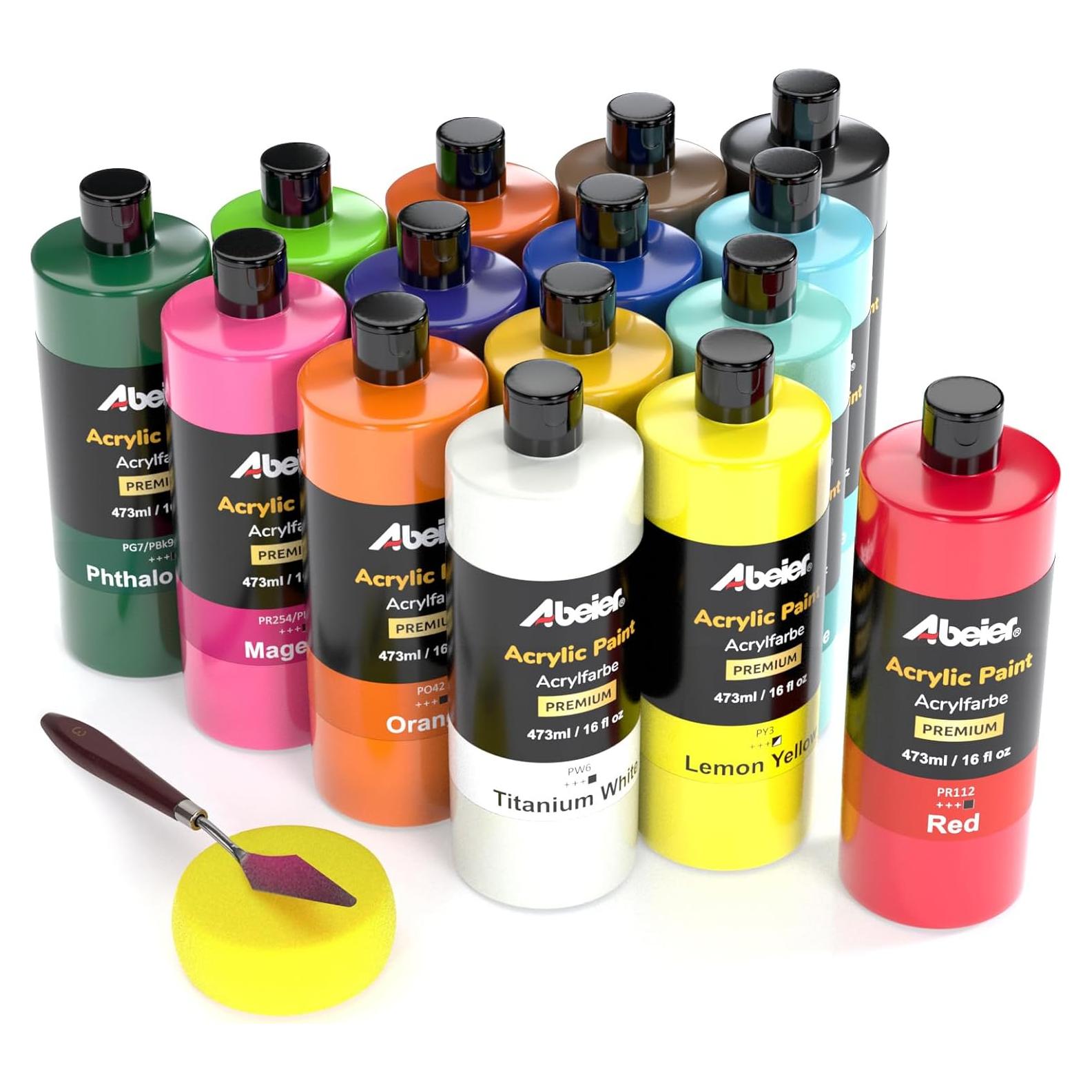 Set de Pintura Acrílica ABEIER 15 Colores 473ml Mate No Tóxica
