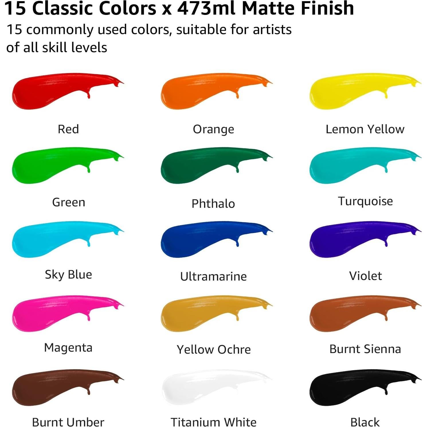 Set de Pintura Acrílica ABEIER 15 Colores 473ml Mate No Tóxica