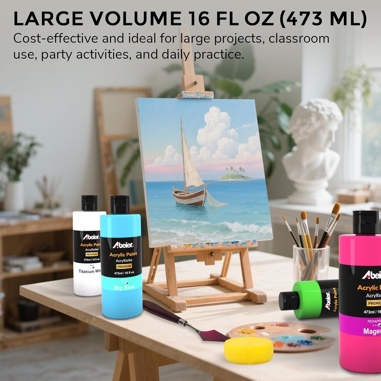 Set de Pintura Acrílica ABEIER 15 Colores 473ml Mate No Tóxica