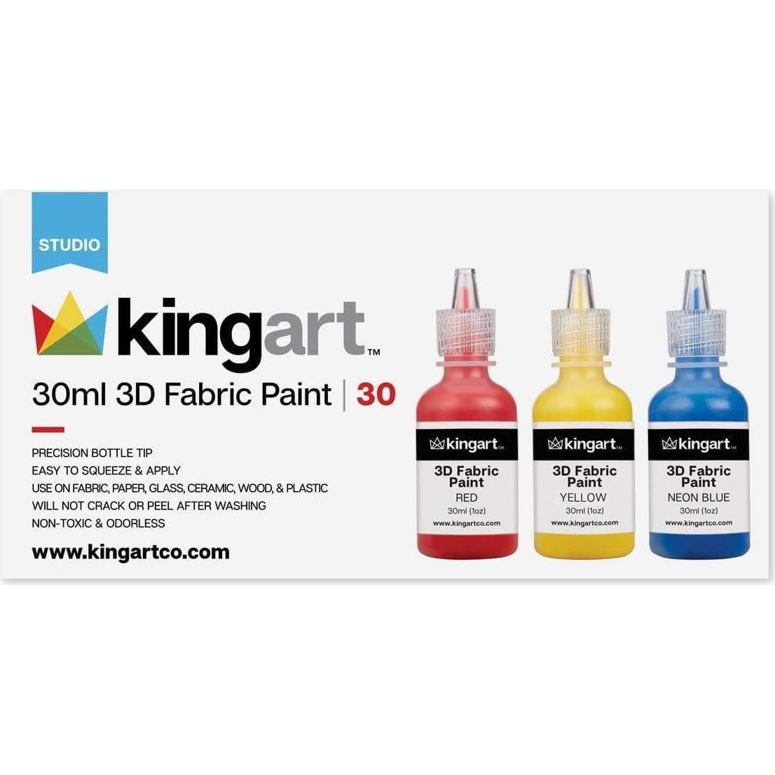 Set de Pintura Textil KINGART 30 Colores 30ml A Prueba de Lavadora