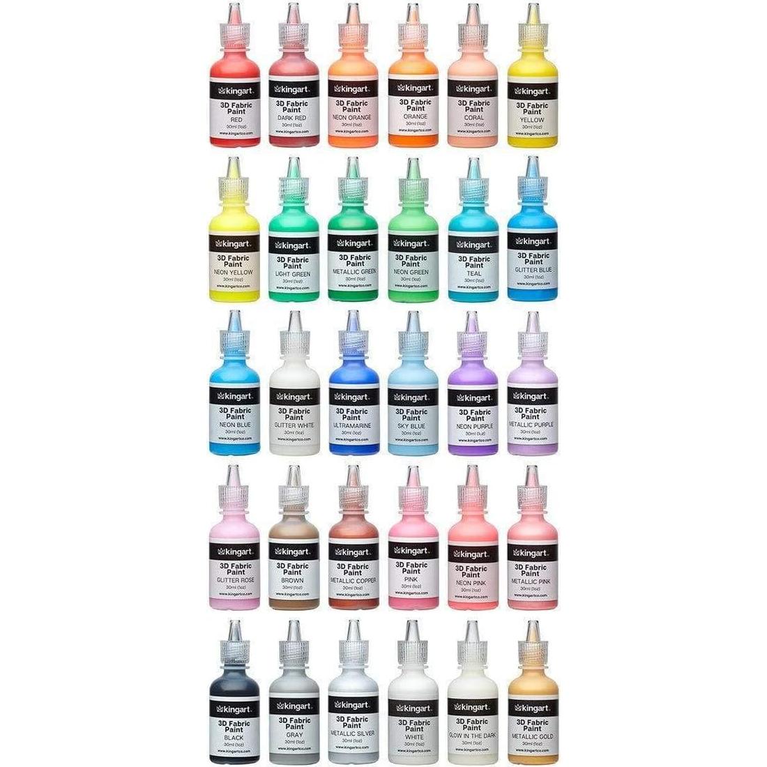 Set de Pintura Textil KINGART 30 Colores 30ml A Prueba de Lavadora