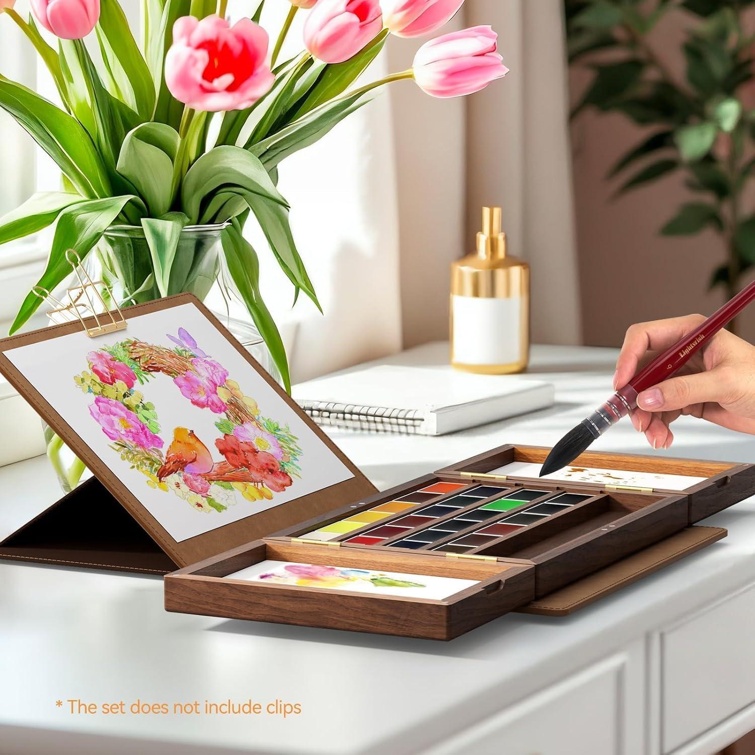 Juego de Pinturas Acuareladas 24 Colores Premium con Paleta de Madera