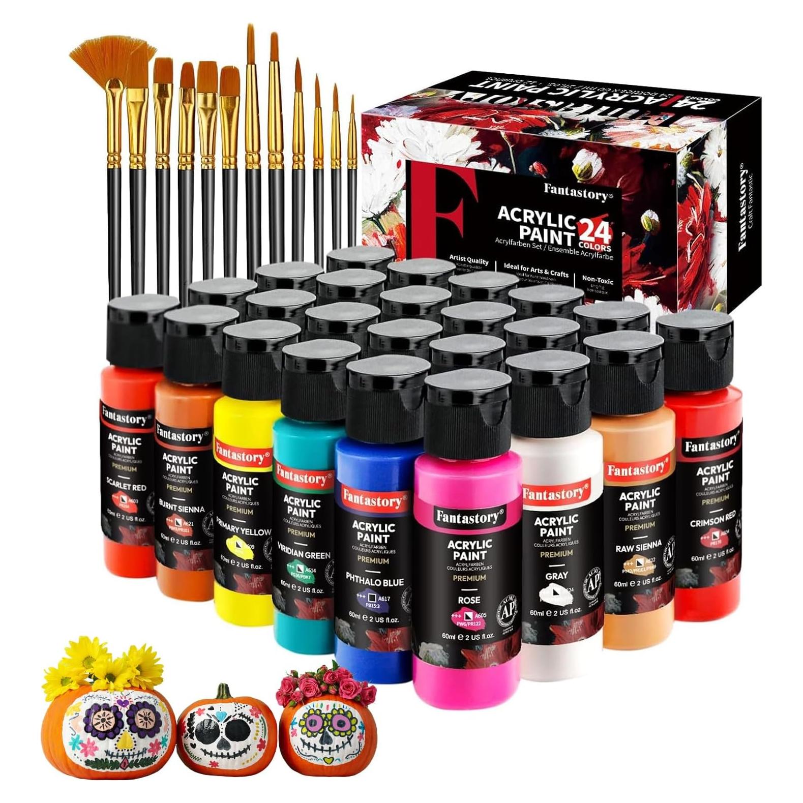 Juego de Pintura Acrílica Fantastory 24 Colores 60ml con Pinceles