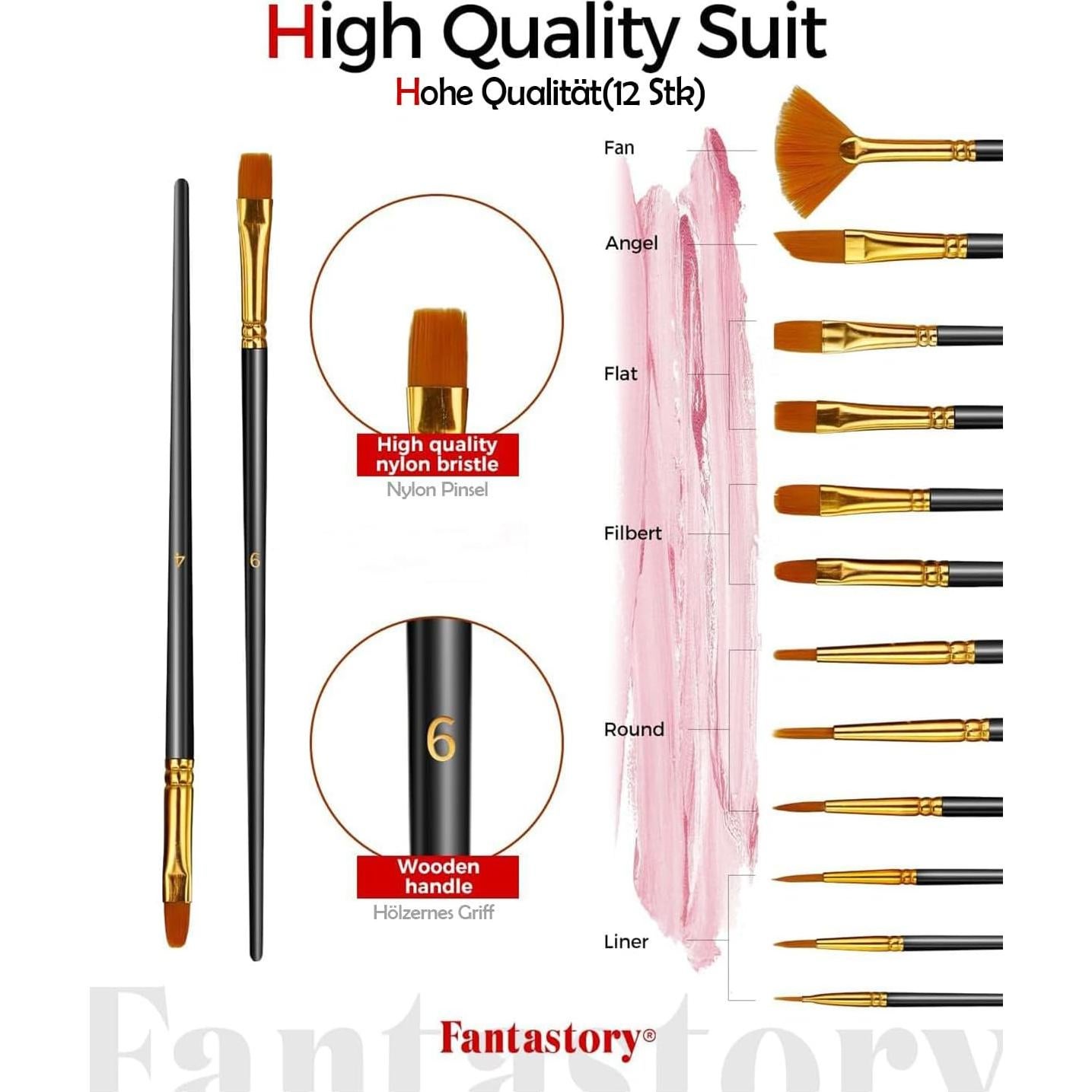 Juego de Pintura Acrílica Fantastory 24 Colores 60ml con Pinceles