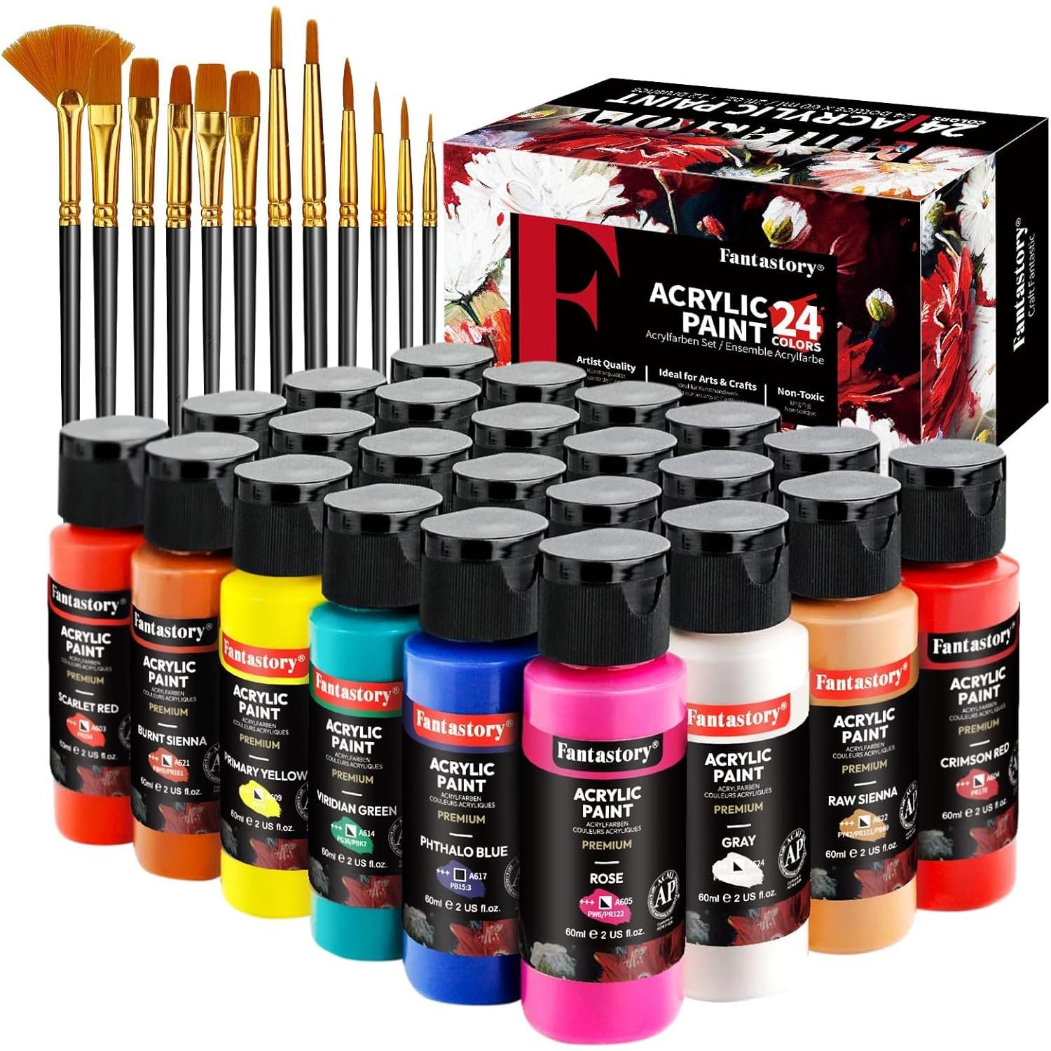 Juego de Pintura Acrílica Fantastory 24 Colores 60ml con Pinceles