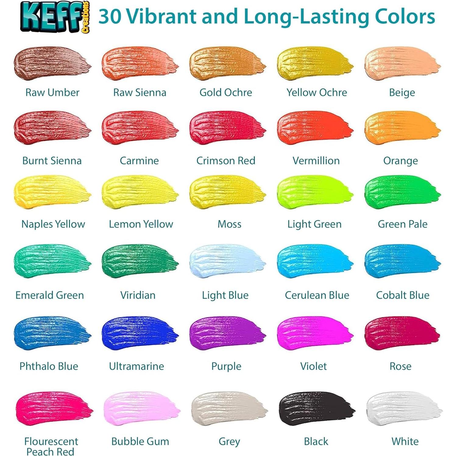 Set de Pintura Acrílica KEFF - 30 Colores 59ml No Tóxica