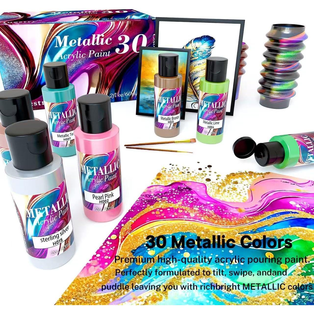 Juego de Pintura Acrílica Metálica Huestry 30 Colores 60 oz