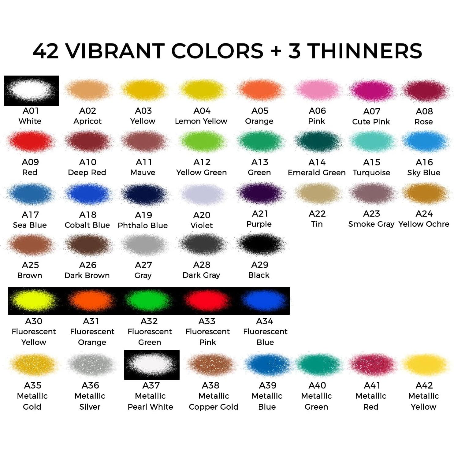 Set de Pintura Aerográfica ARTME 42 Colores Acrílico 20ml