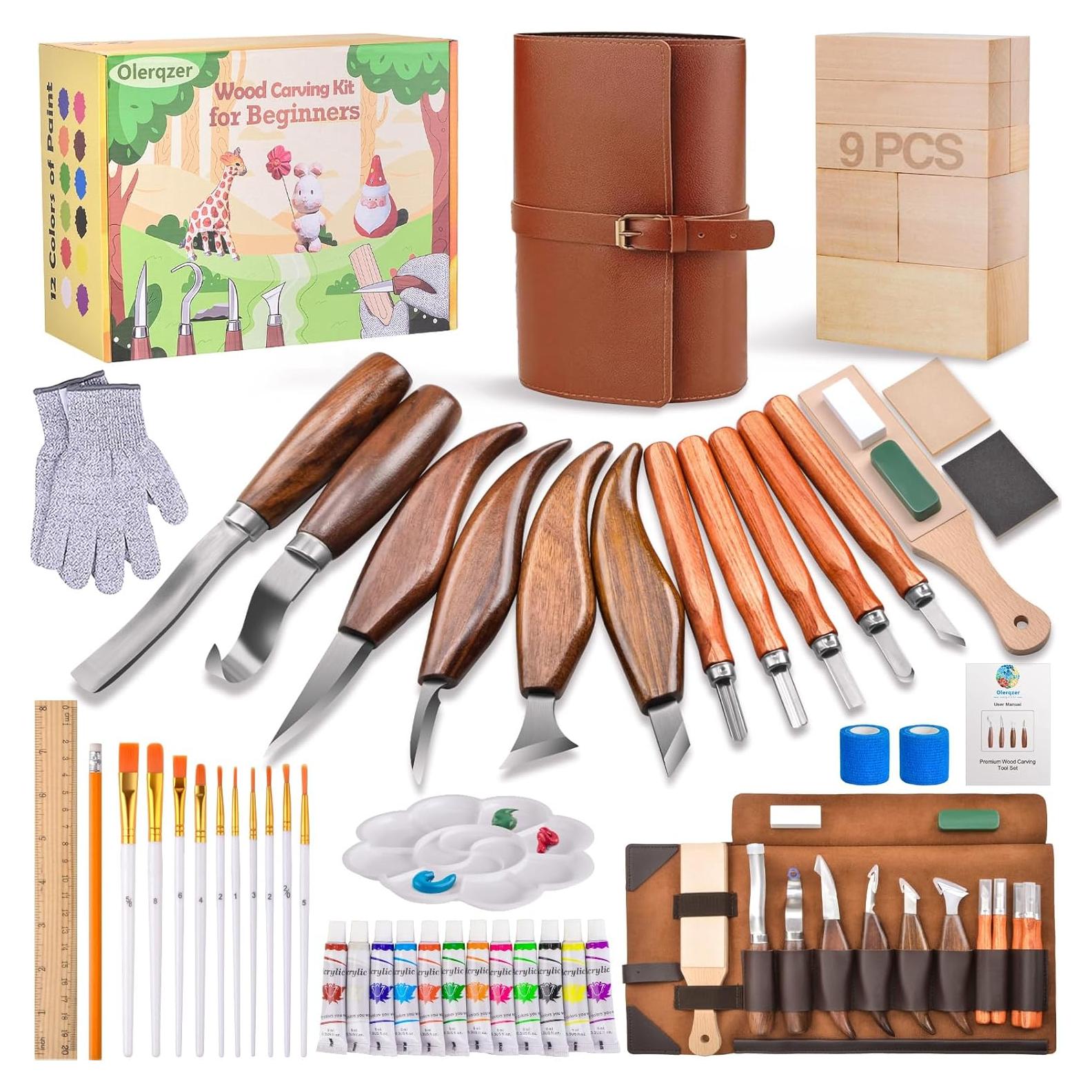 Kit de Tallado en Madera Olerqzer 56 Piezas para Principiantes