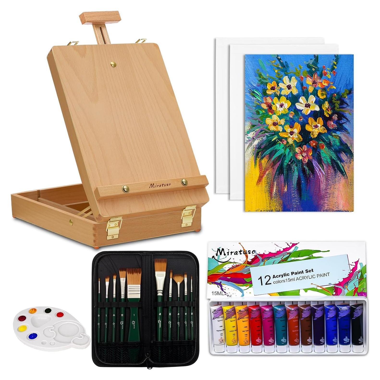 Juego de Arte Deluxe Miratuso 27 Piezas con Caballete y Pinturas