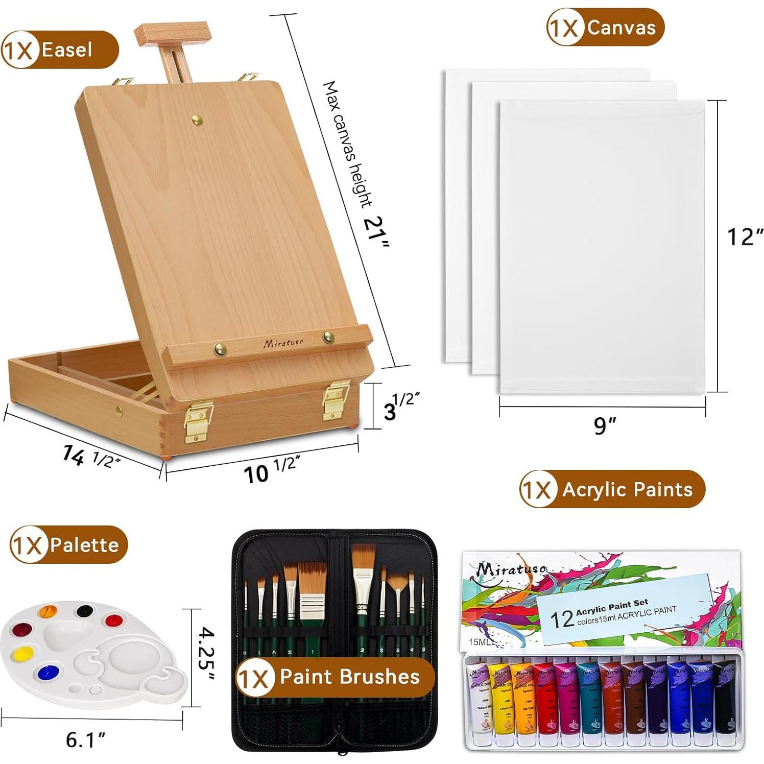 Juego de Arte Deluxe Miratuso 27 Piezas con Caballete y Pinturas