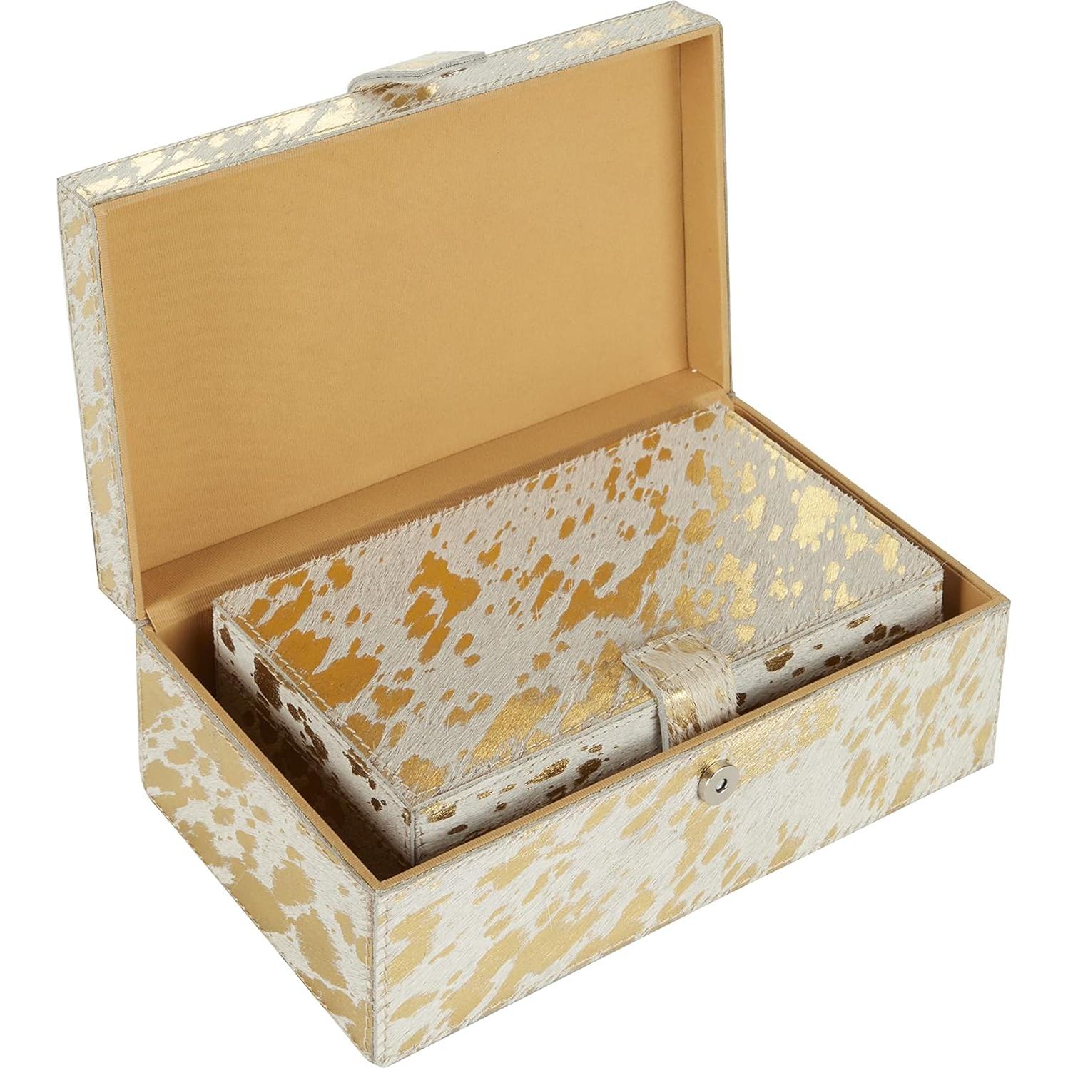 Juego de 2 Cajas Decorativas de Cuero Deco 79 - Oro 20.3 cm y 25.4 cm