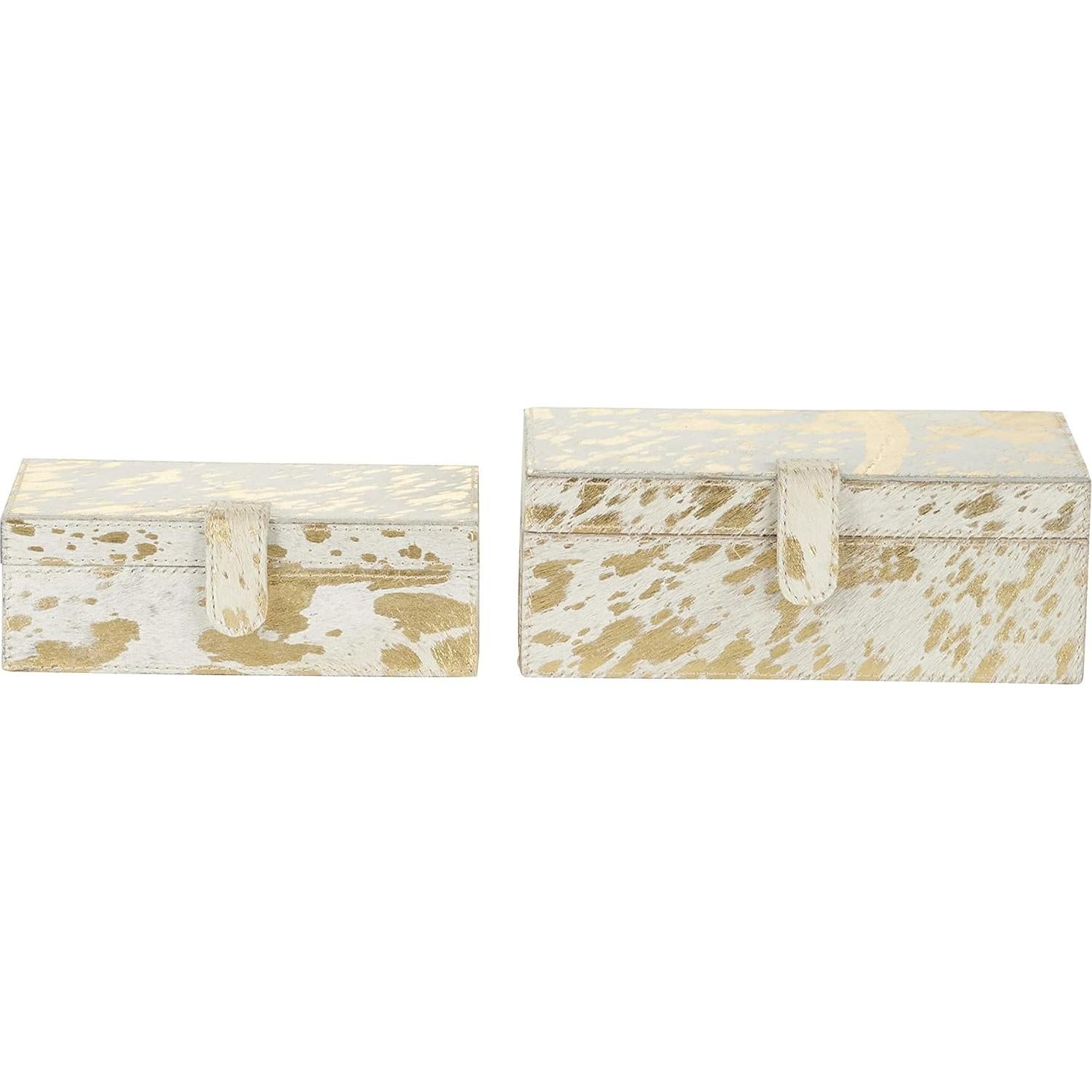Juego de 2 Cajas Decorativas de Cuero Deco 79 - Oro 20.3 cm y 25.4 cm