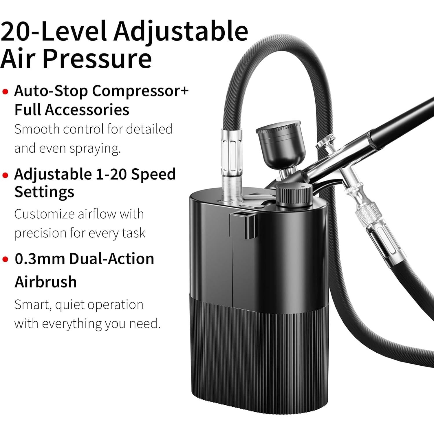 Kit de Aerógrafo Inalámbrico con Compresor 3600mAh - Negro