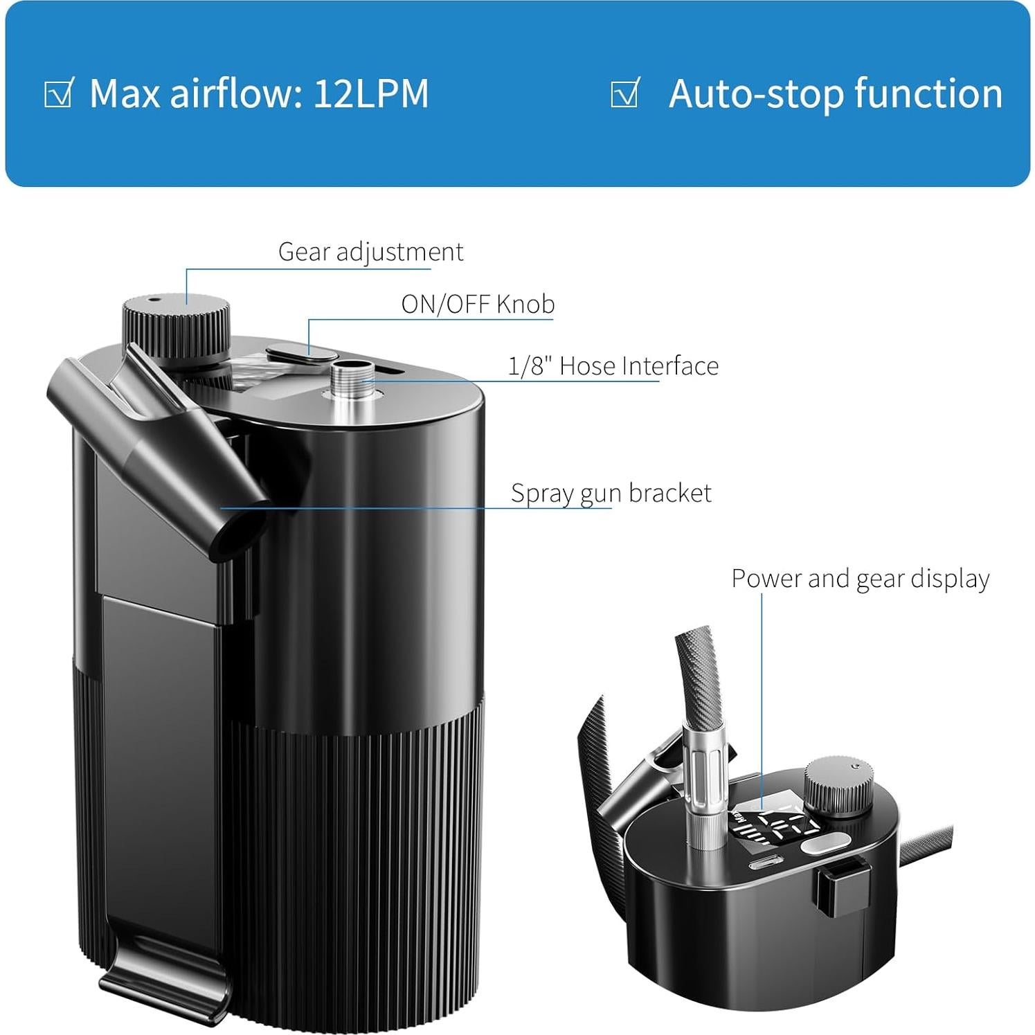 Kit de Aerógrafo Inalámbrico con Compresor 3600mAh - Negro