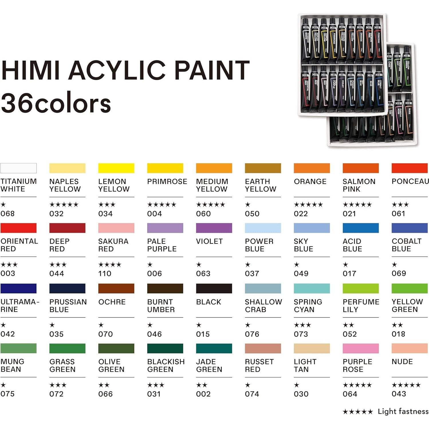 HIMI Pintura Acrílica 36 Colores 12ml No Tóxica para Manualidades