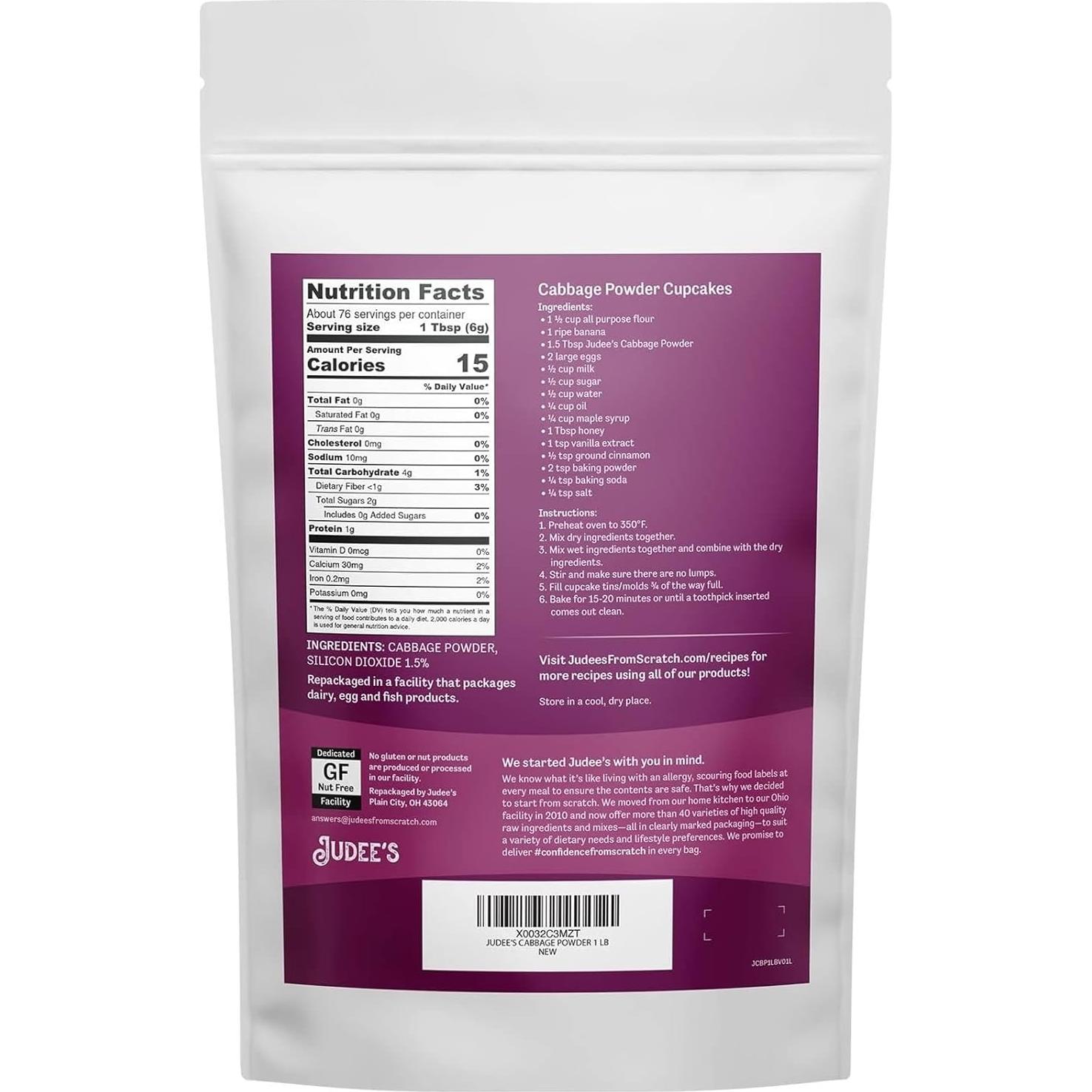 Polvo de Repollo Judee 453g - 100% No OGM, Sin Gluten