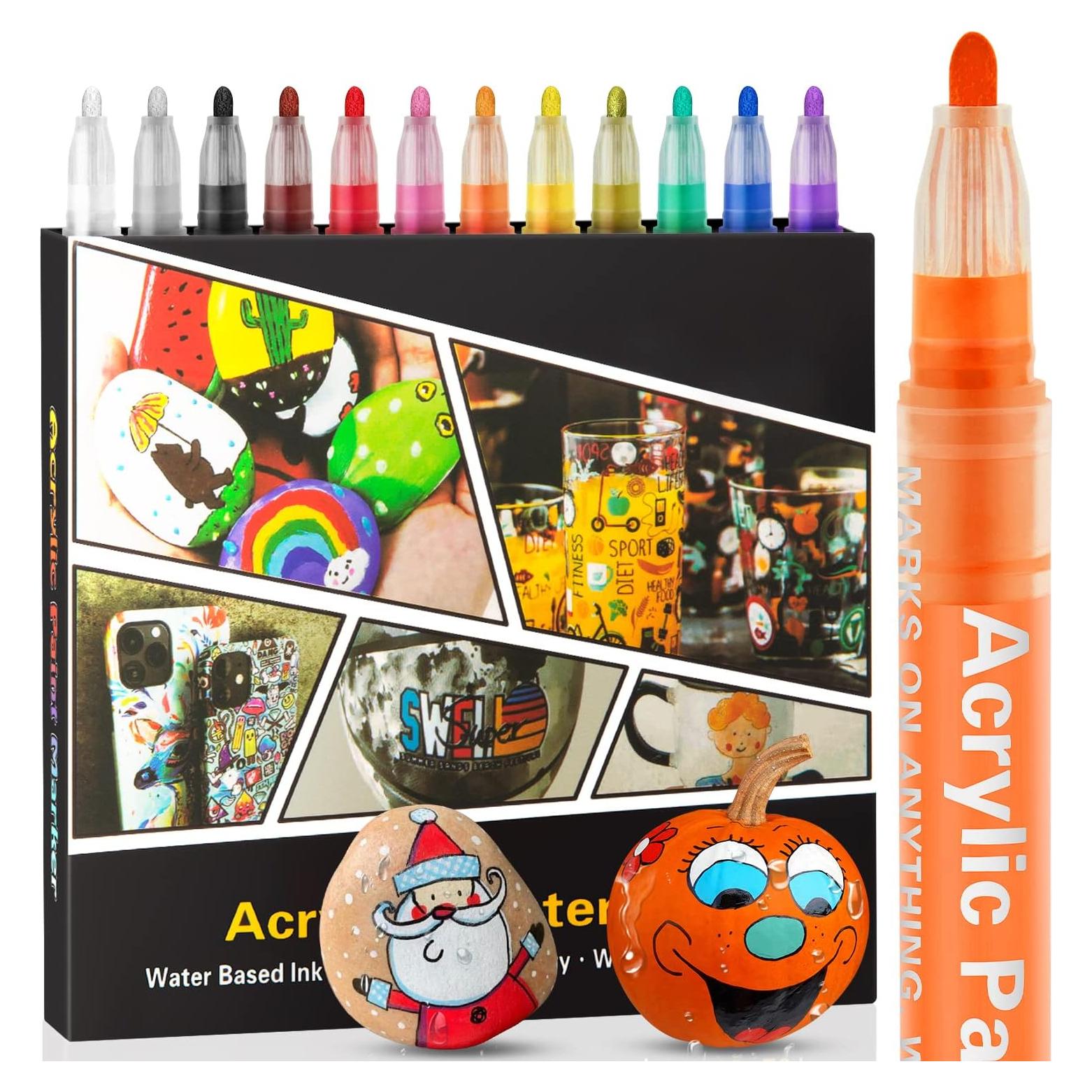 Marcadores Acrílicos Droaful - 12 Colores, Punta Fina 2mm