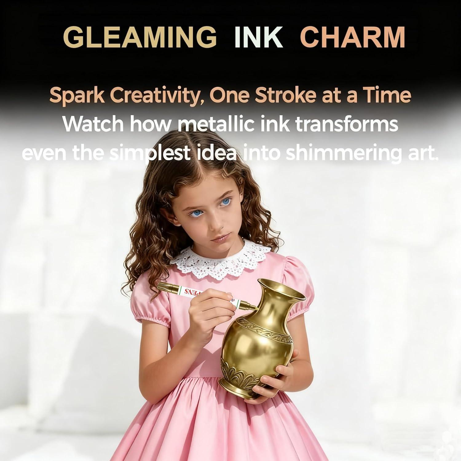 Marcadores de Pintura Metálicos VHEONET - 6 Pzas Dorado y Plateado