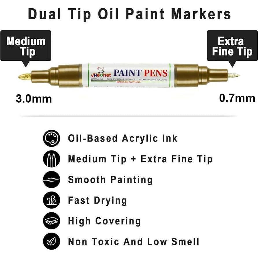 Marcadores de Pintura Metálicos VHEONET - 6 Pzas Dorado y Plateado