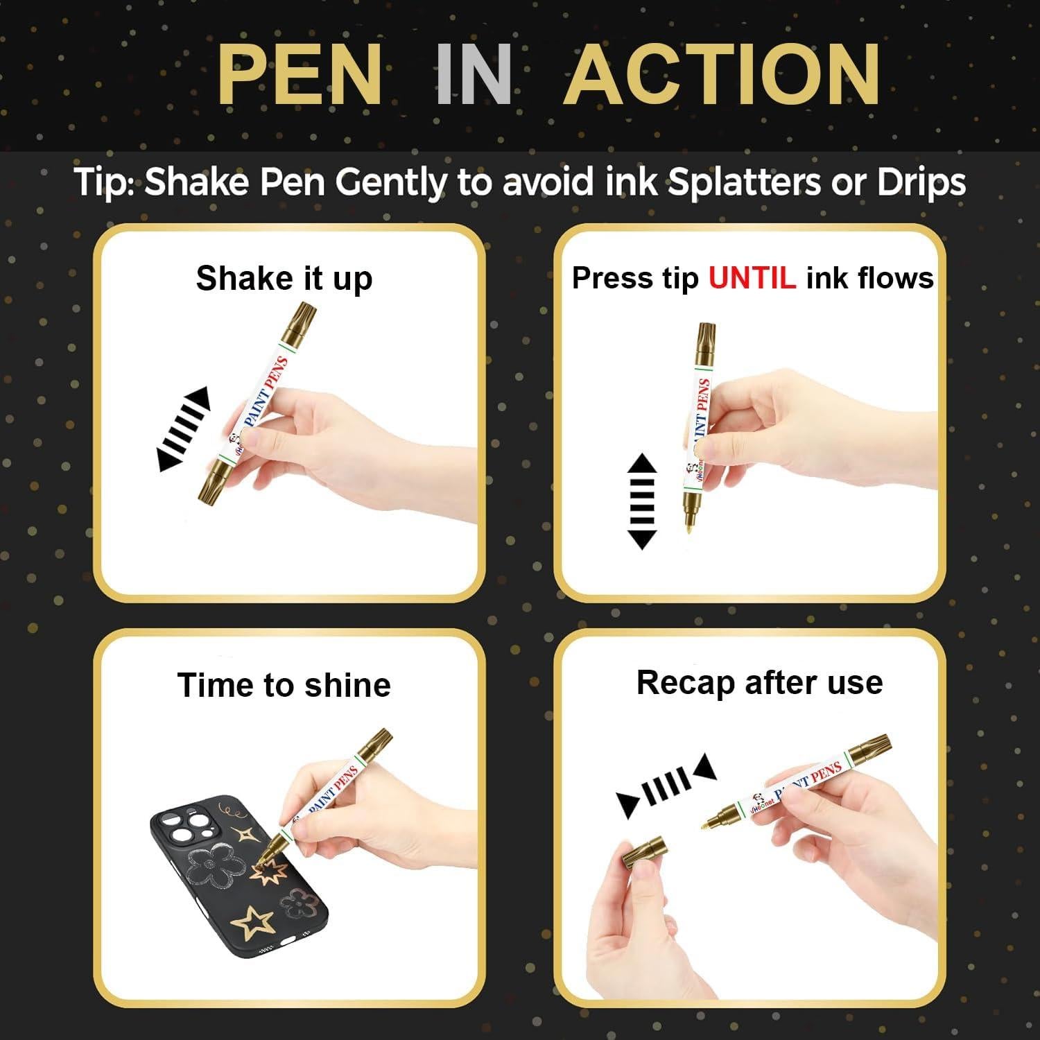 Marcadores de Pintura Metálicos VHEONET - 6 Pzas Dorado y Plateado