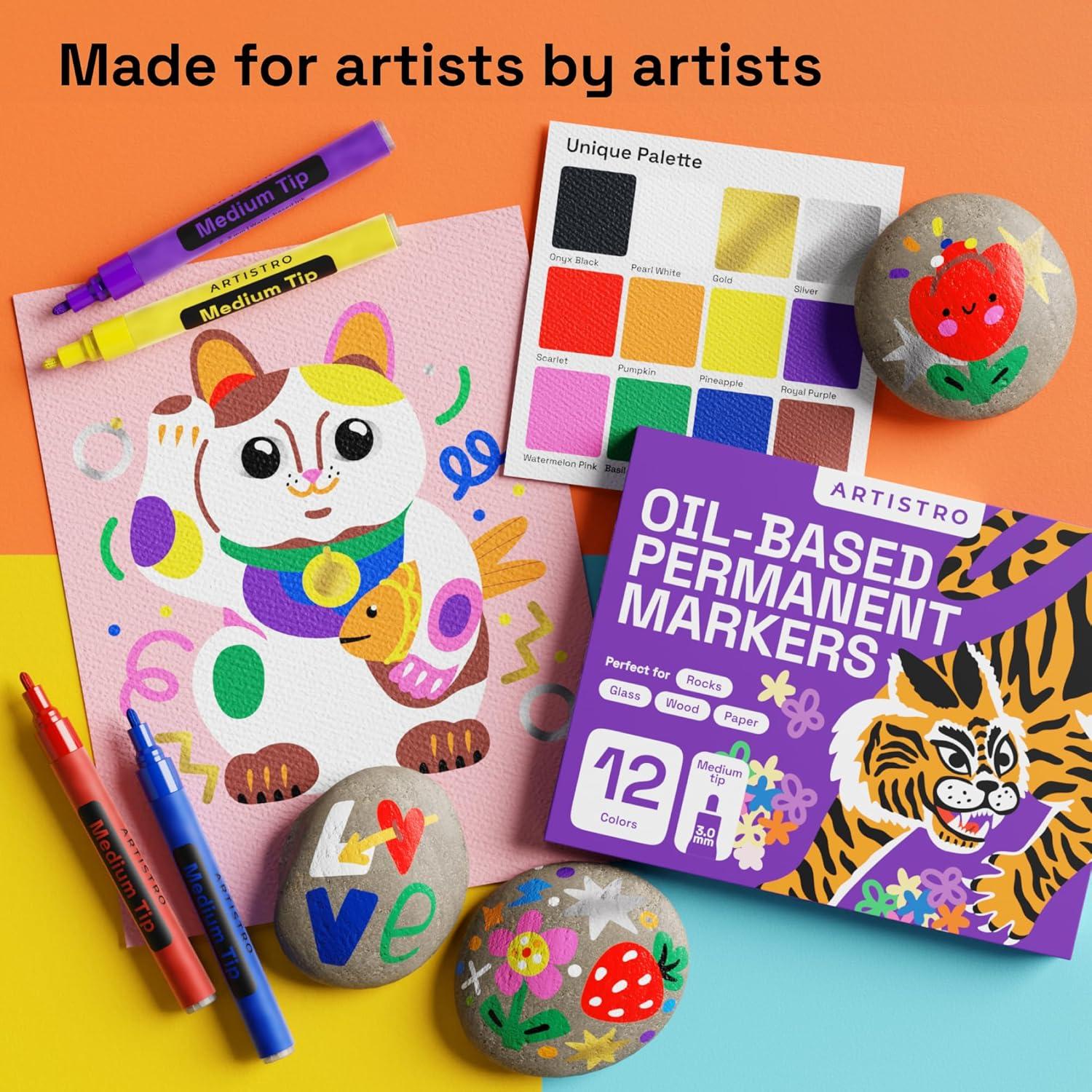 Marcadores Permanentes Artistro 12 Piezas Punta Media Multicolor