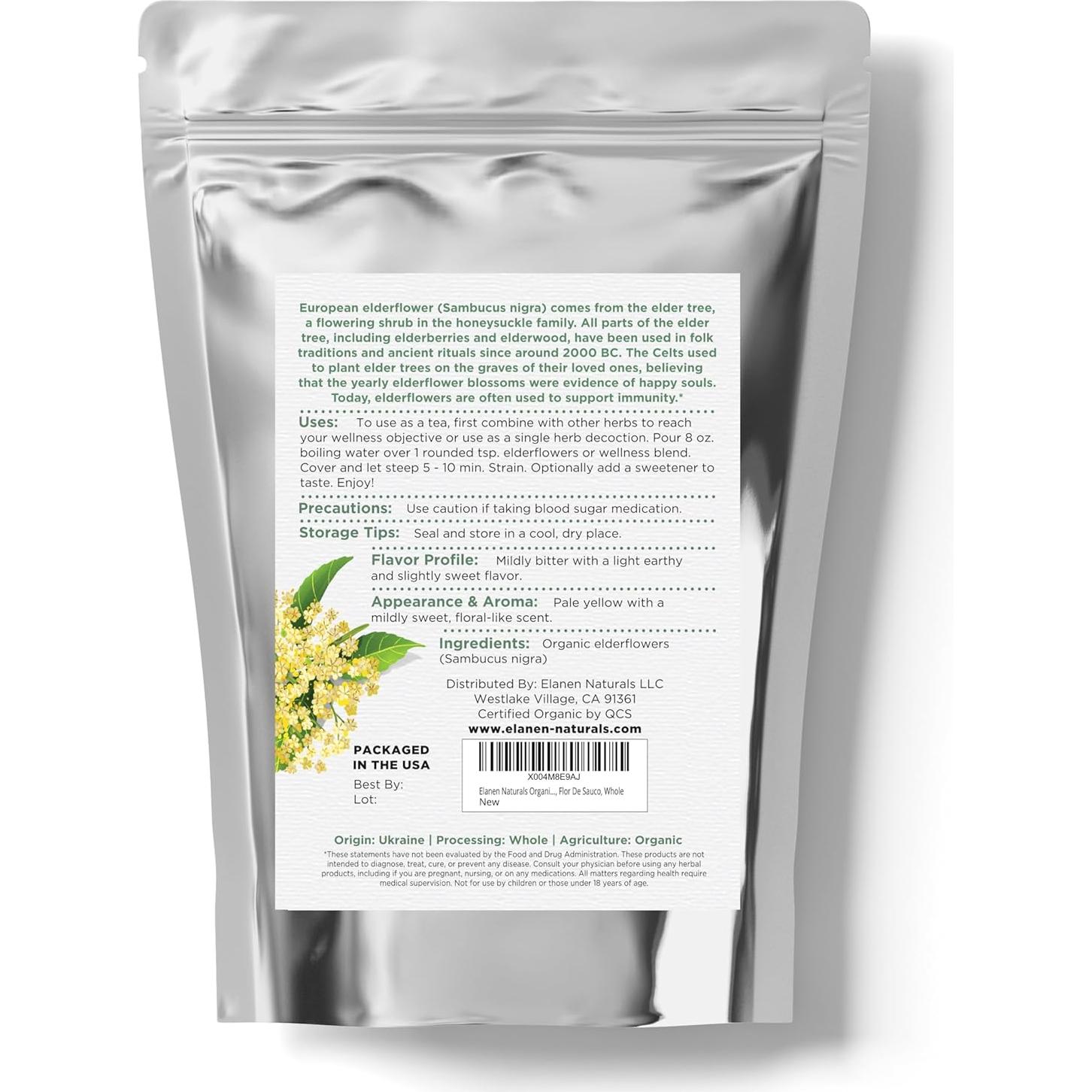 Té de Flor de Sauco Seco Orgánico Elanen 454 g - Certificado USDA
