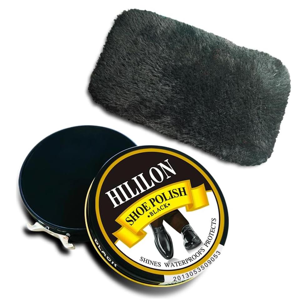Cera para zapatos negra HILILON 50ml con paño abrillantador