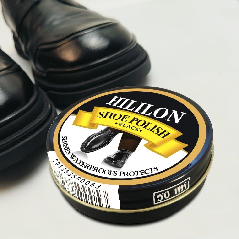Cera para zapatos negra HILILON 50ml con paño abrillantador