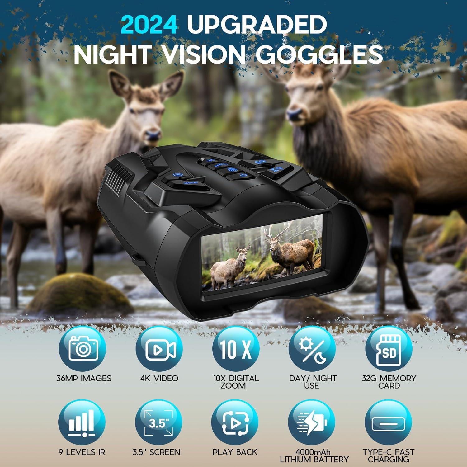 Gafas de Visión Nocturna WISHBETY 4K 3.5" 10X Zoom