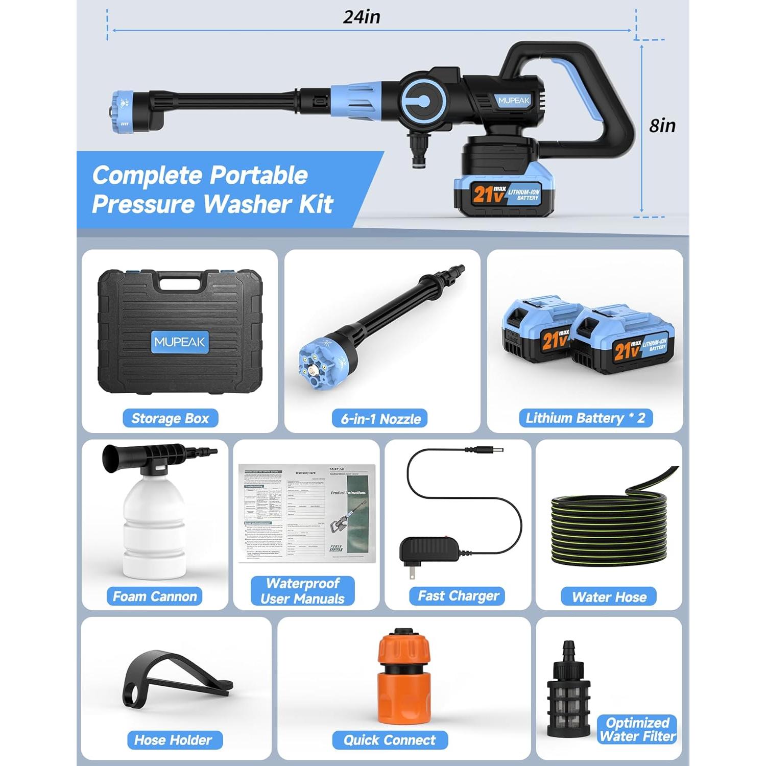 Lavadora a Presión Inalámbrica MUPEAK 1100 PSI 21V 4.0Ah