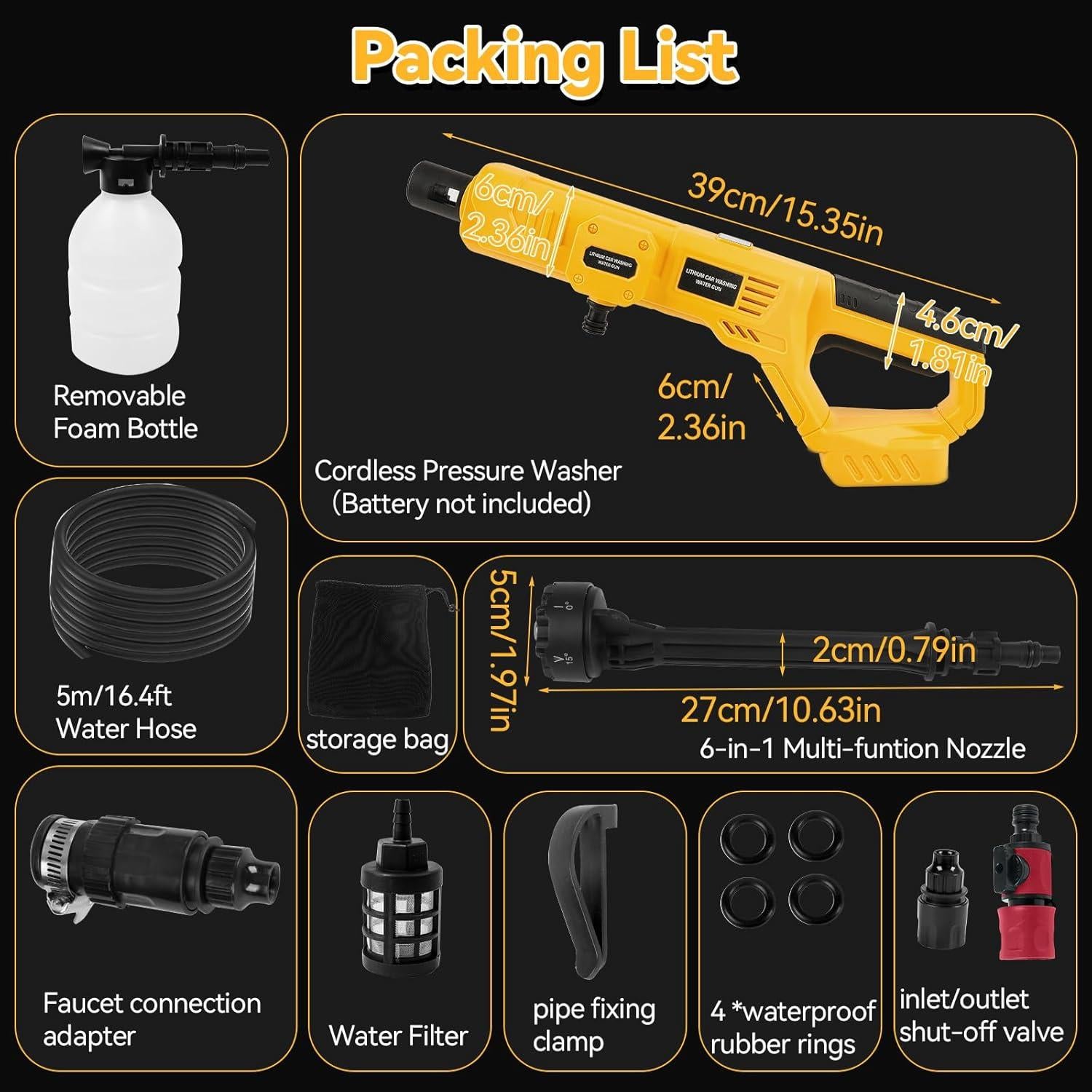 Lavadora a Presión Inalámbrica JOJOCY 1000PSI 6 en 1 Portátil