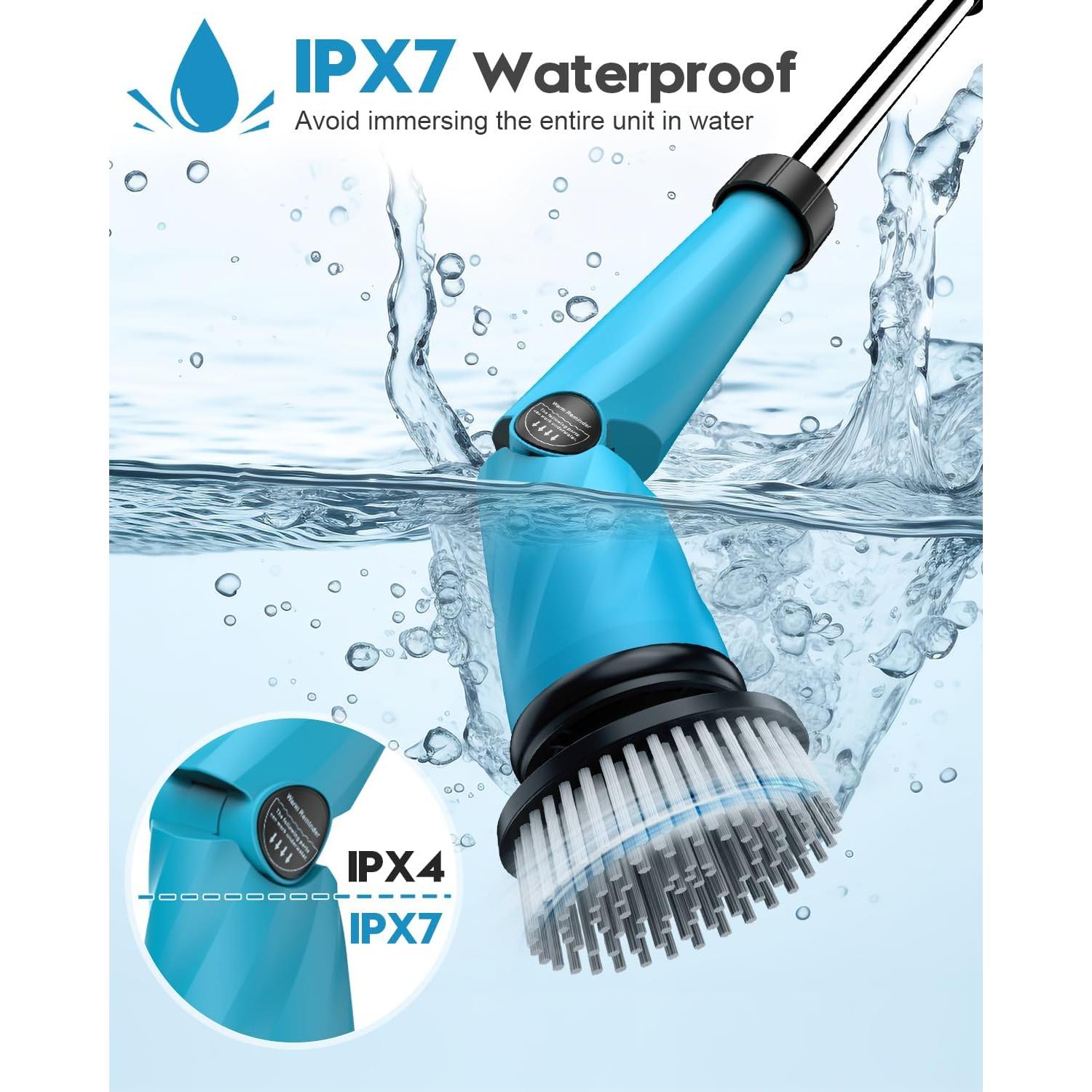 Updated 1500 RPM Battery Electric Spin Scrubber with Handle, 8 Replaceable Shower Scrubber & 2 Battery Powered Cleaning Brush with Display 3 Speed & Adjustable Handle Cordless Power Scrubber for Clean