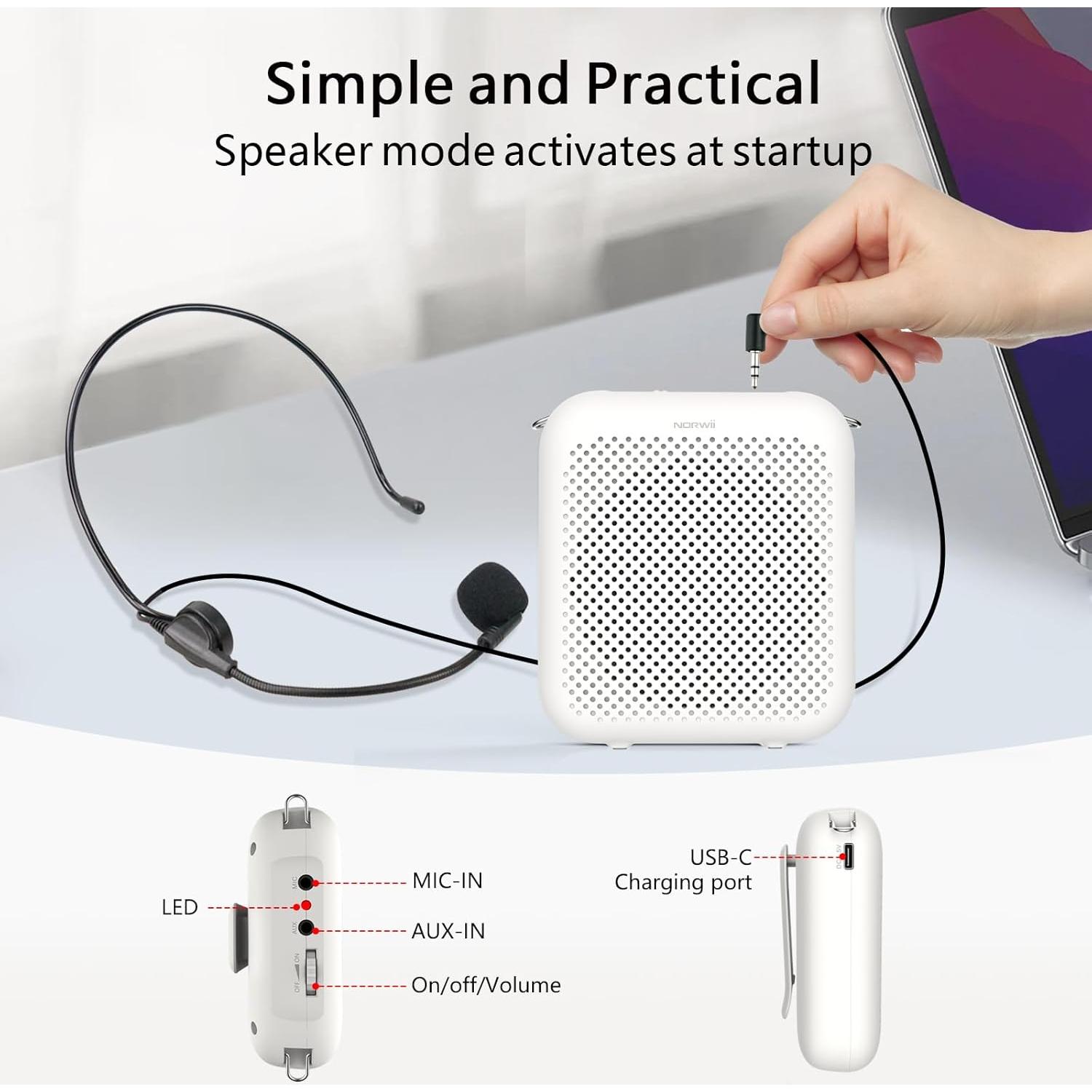 Amplificador de Voz Portátil Norwii S358 2000mAh Blanco