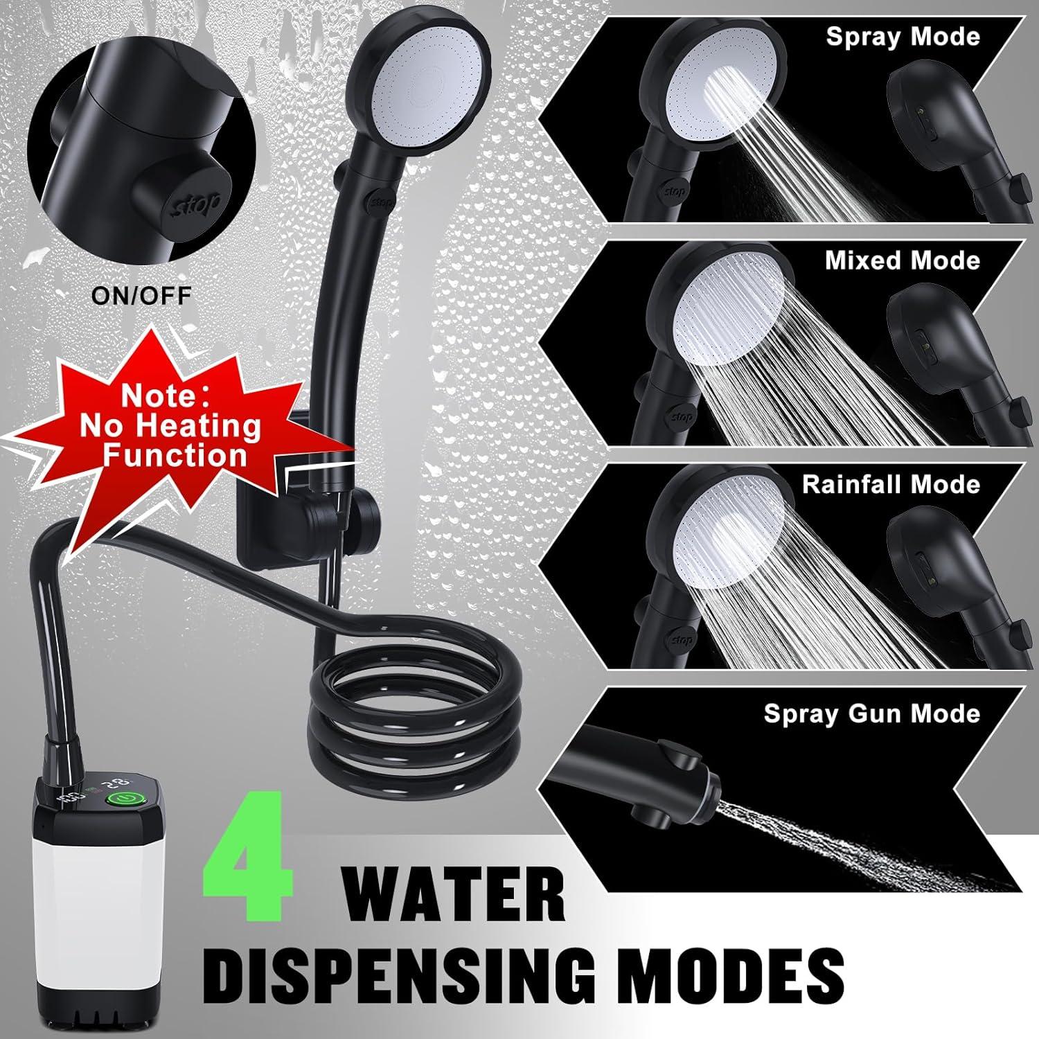 Ducha Portátil Spopal 6000mAh Camping Recargable LED 4 Modos