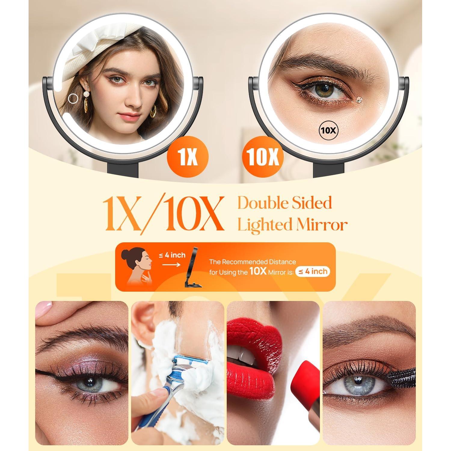 Espejo de Maquillaje Gospire 24.9cm Doble Cara 1X/10X Iluminado